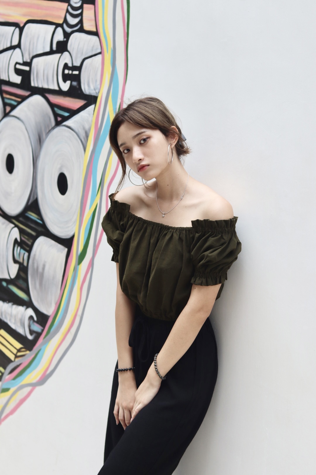 棉麻一字肩上衣 5色入