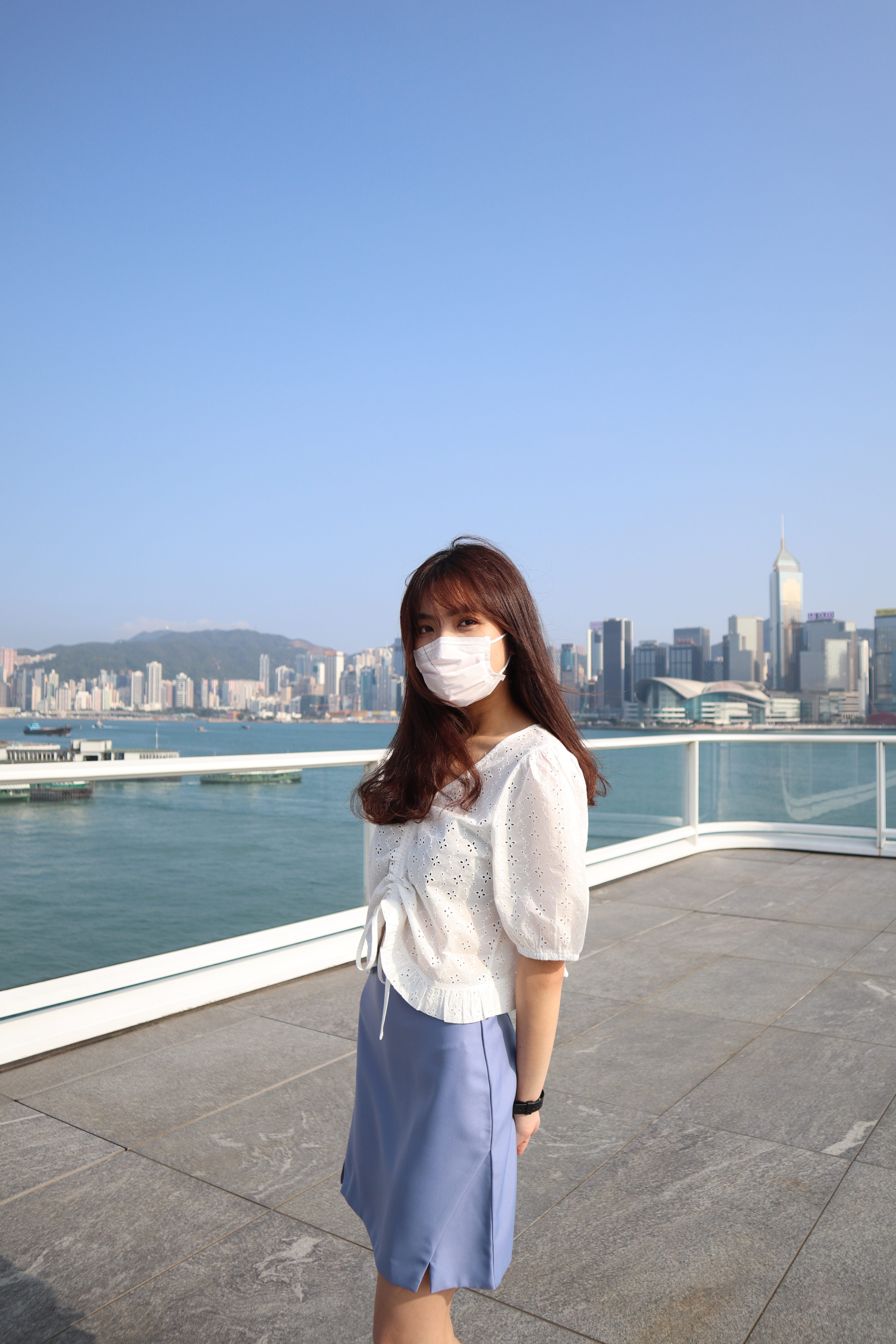 率性高腰上班半截裙 紫藍色