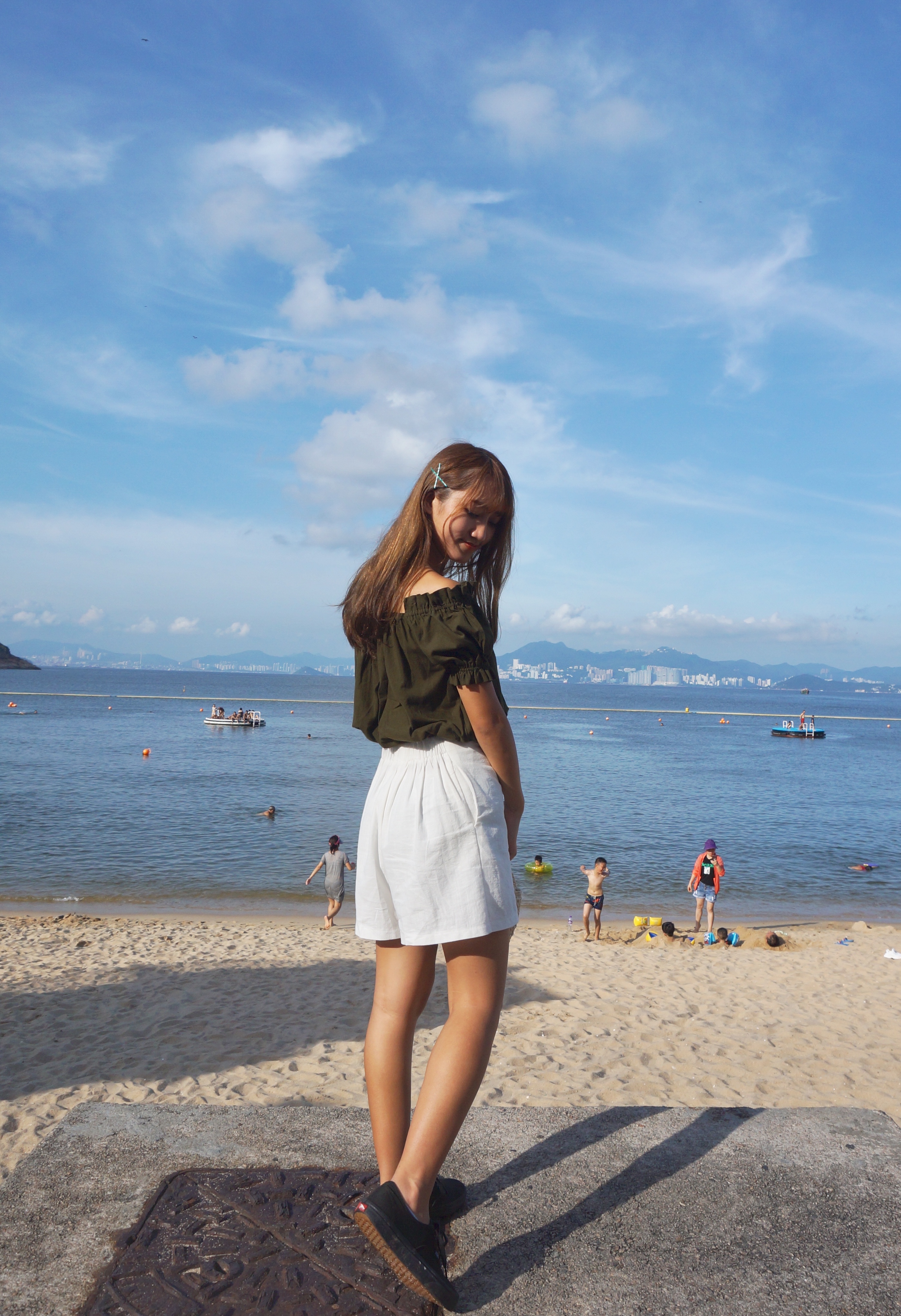 KR半橡筋棉麻短褲 ♡