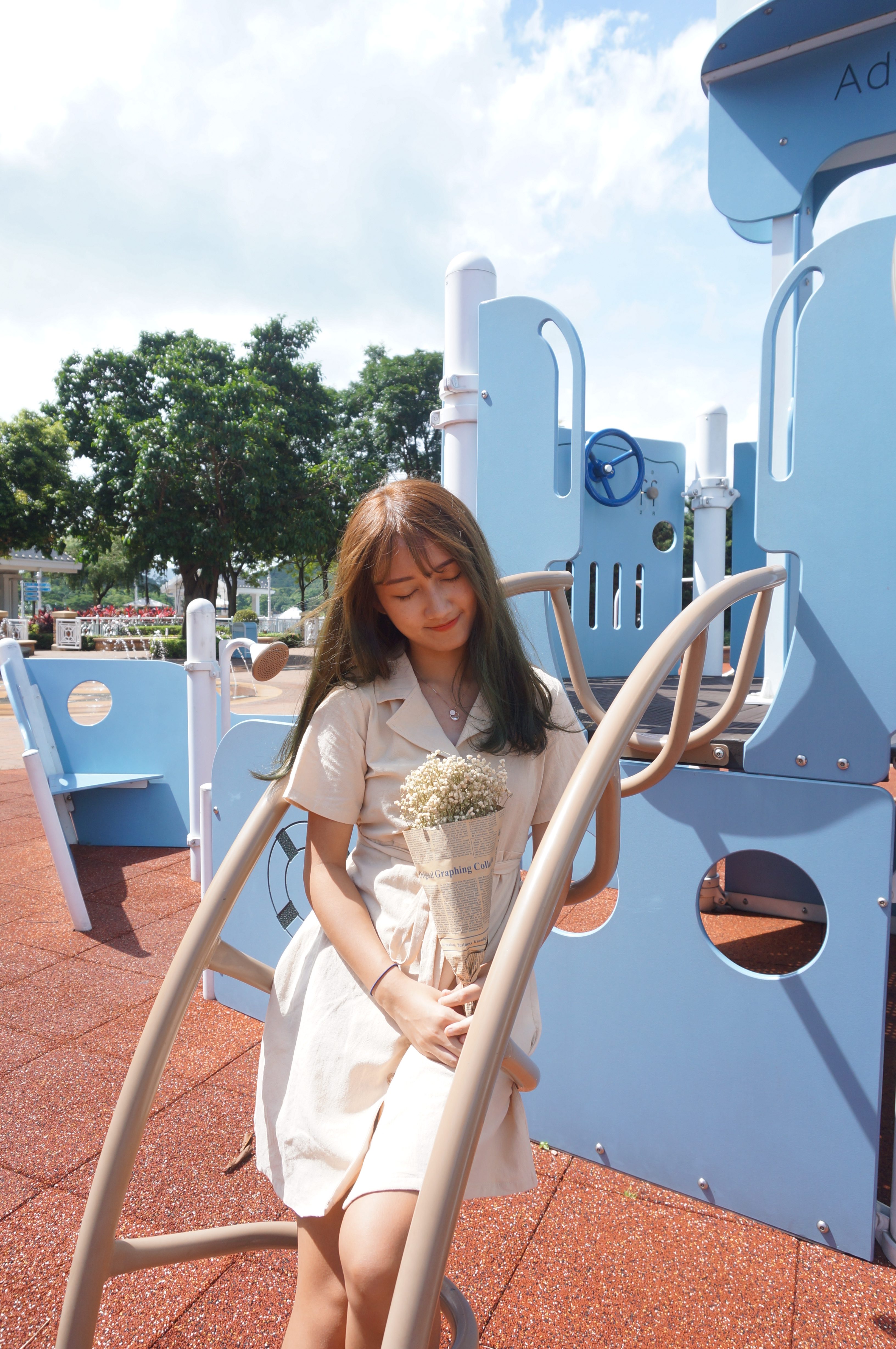 襯衫領棉麻束腰連身裙