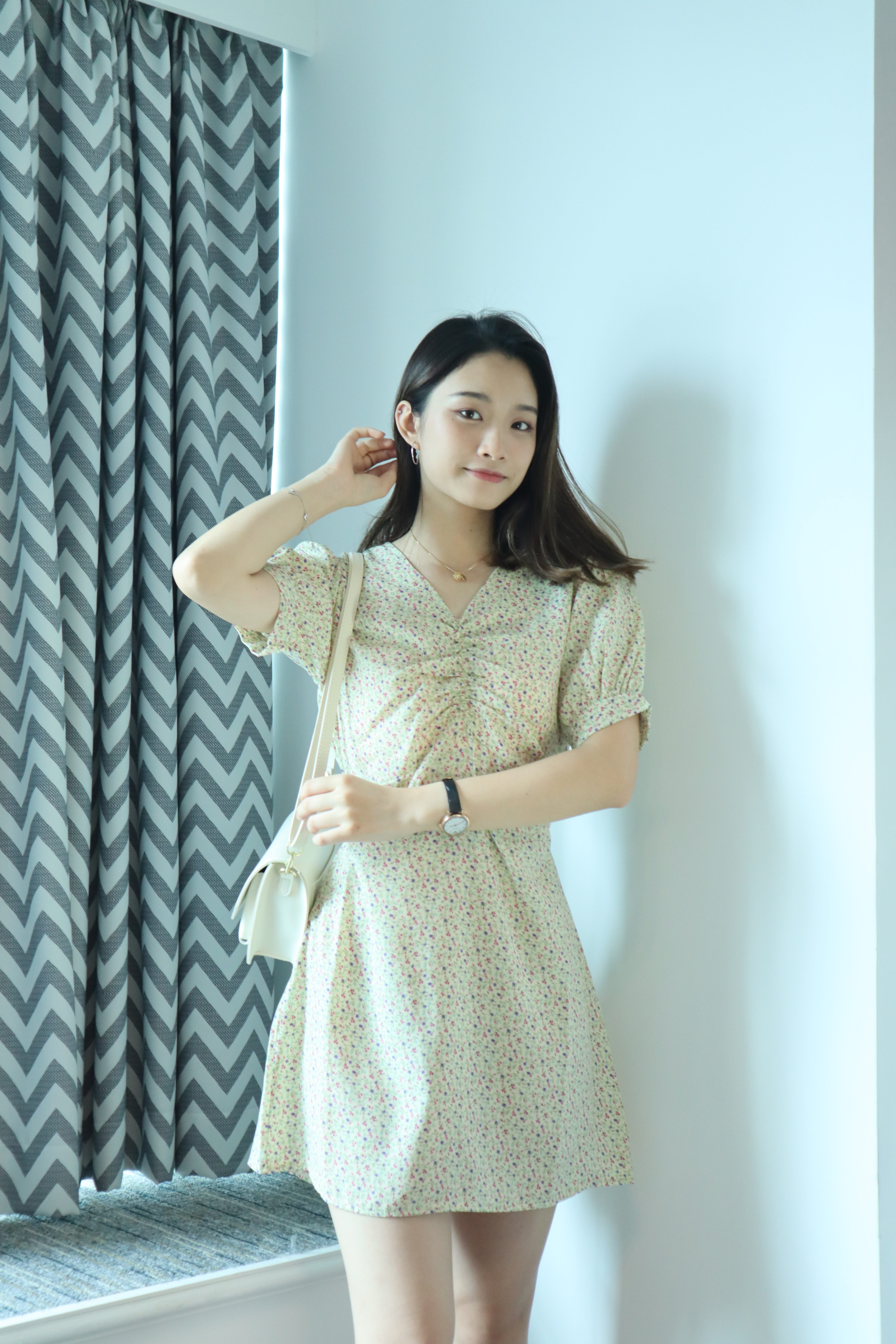 小個子可穿♡ 小碎花後束腰澎澎袖洋裝 三色入