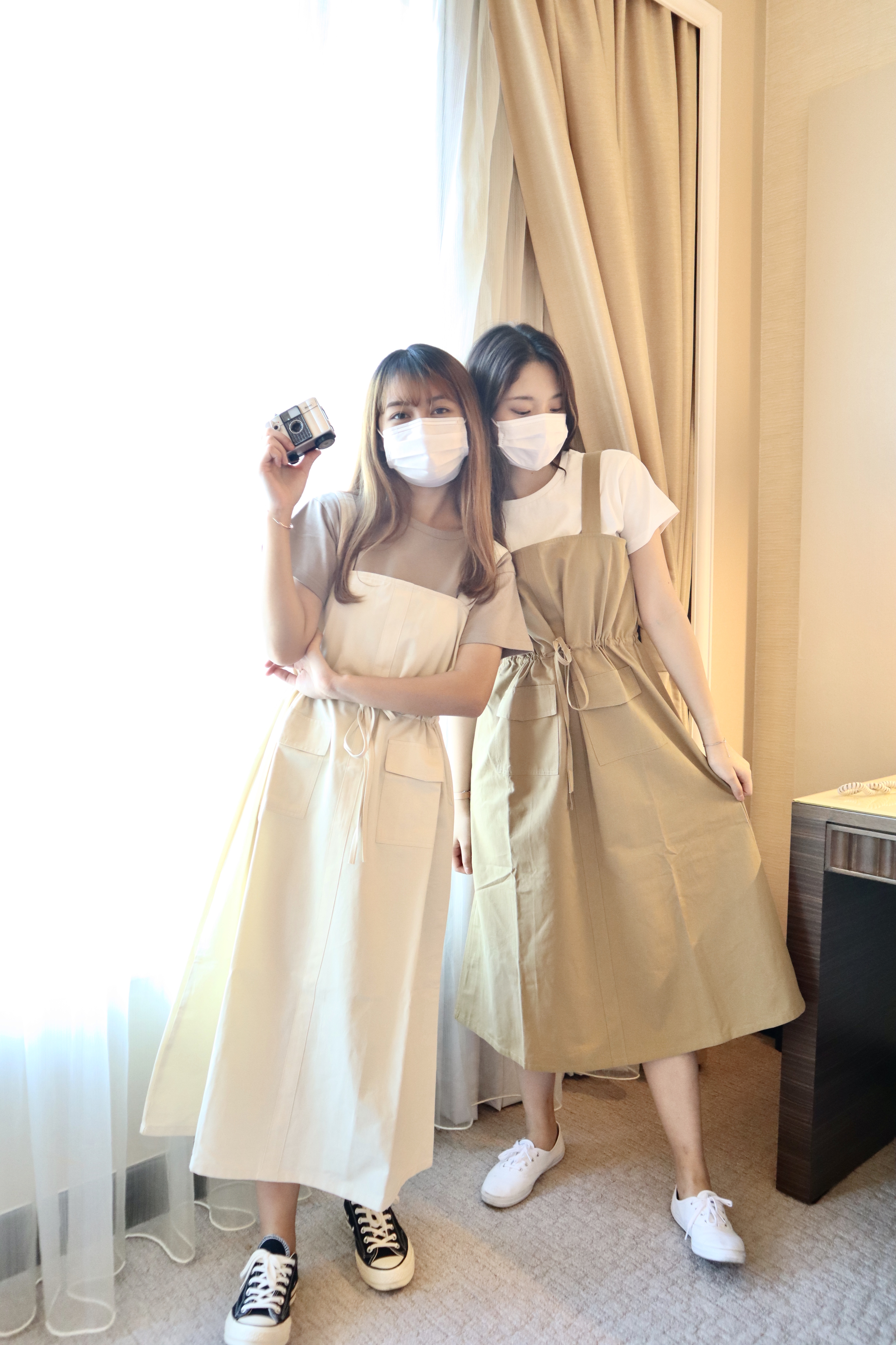 四季可穿绑腰吊帶工人裙 兩色入