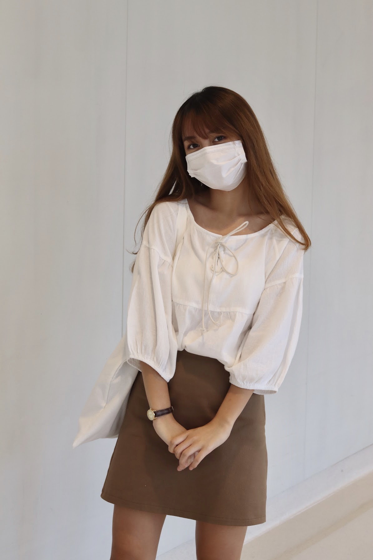 落肩澎澎袖棉麻上衣