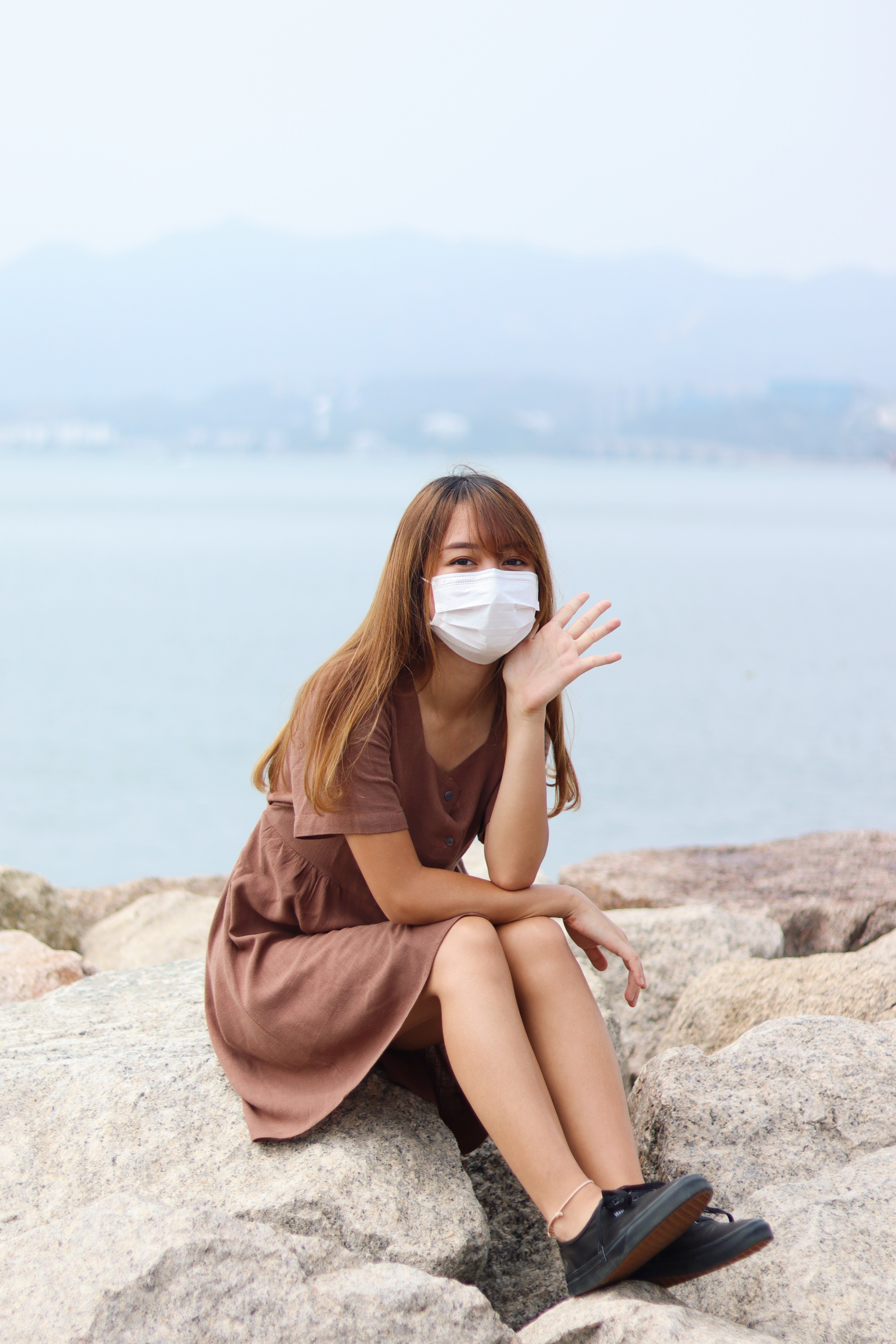 小清新排釦棉麻綁帶洋裝