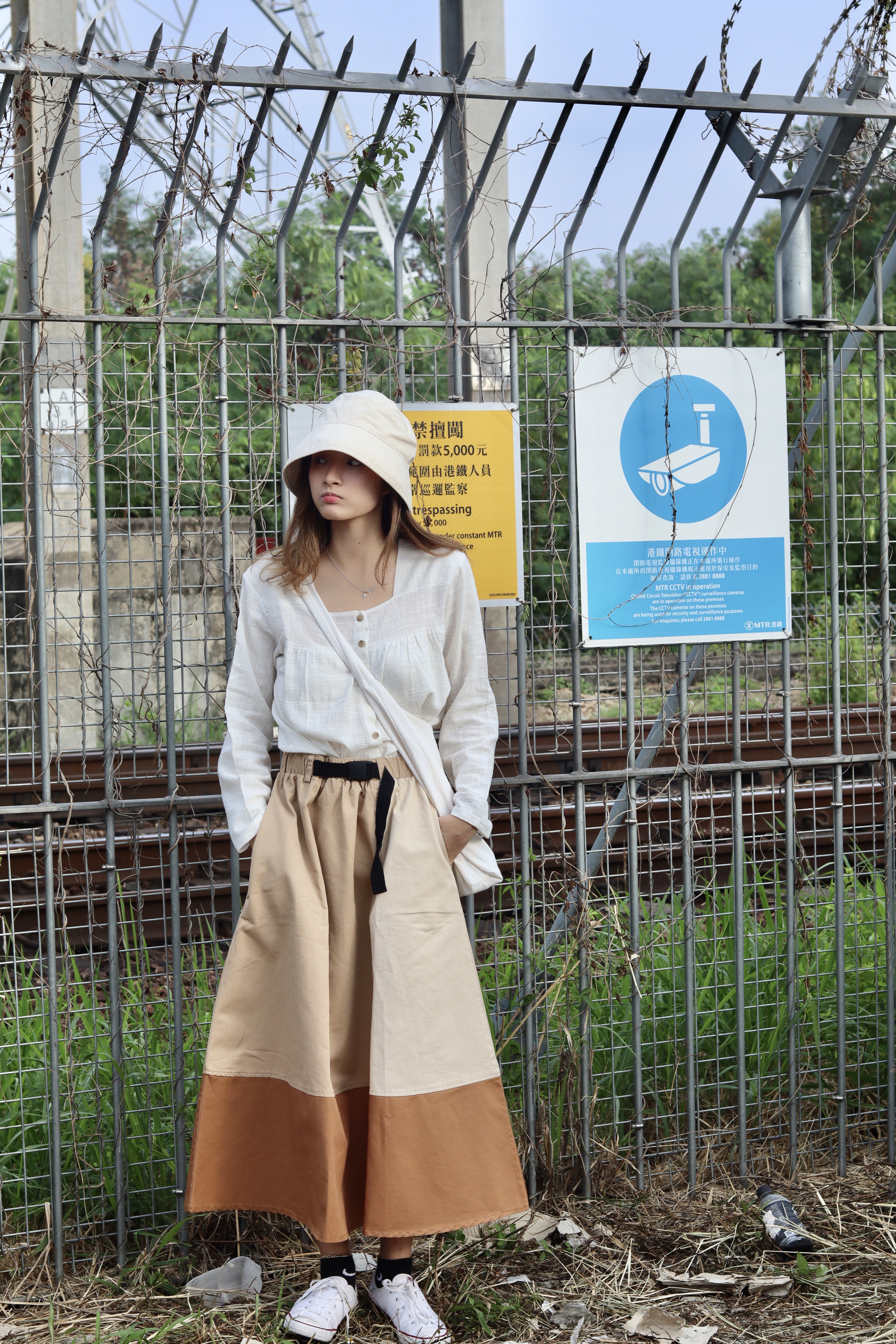 大地拼布橡筋腰工裝A字裙