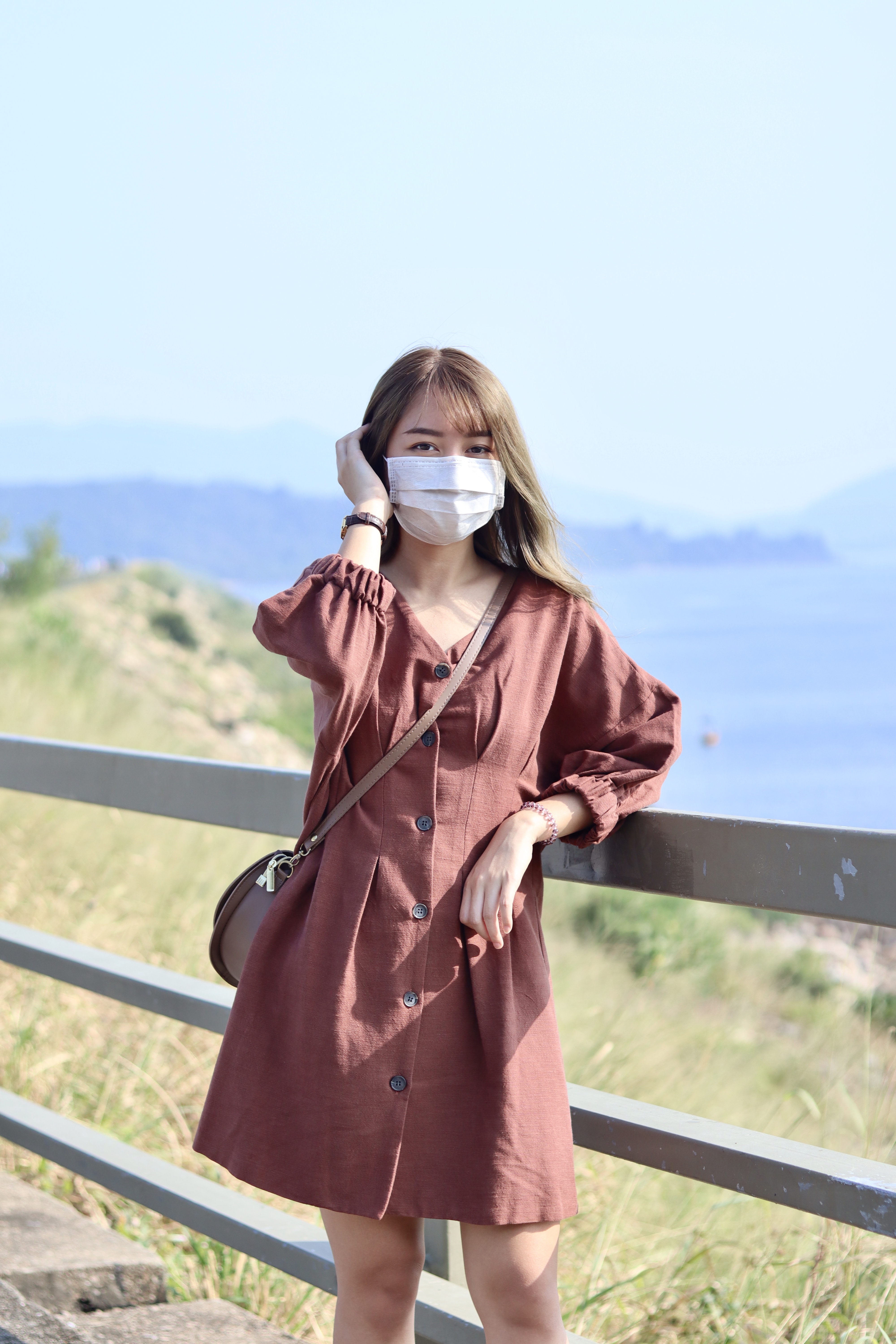 復古收腰7分袖連衣裙