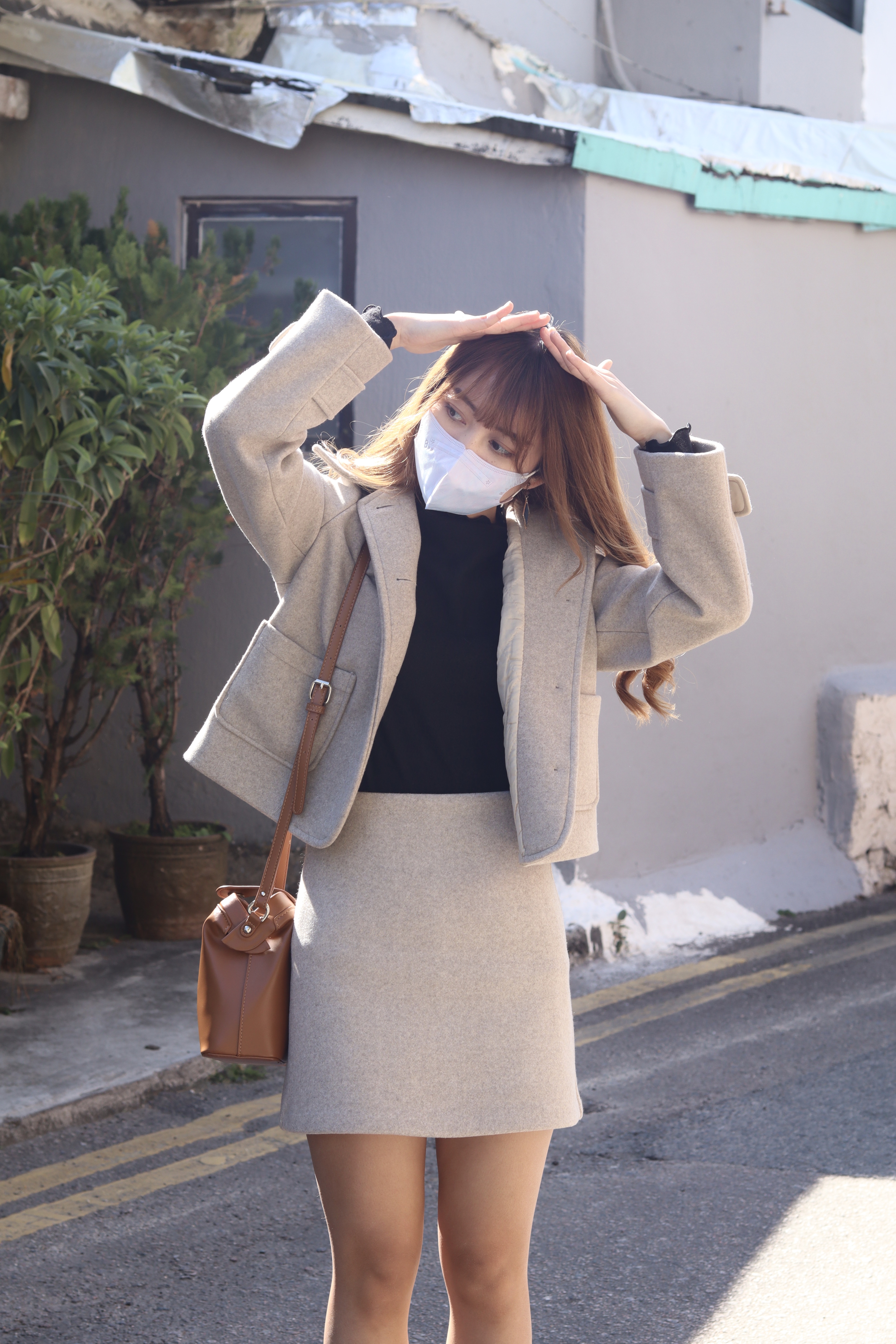 小個子友好套裝 短版燕麥西裝外套半截裙