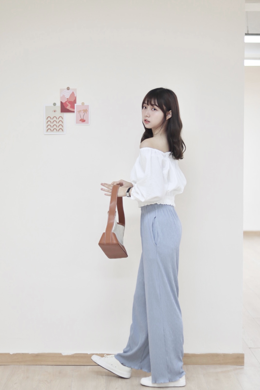 懶人必備 免熨again! 橡筋腰樹紋落地垂感長褲