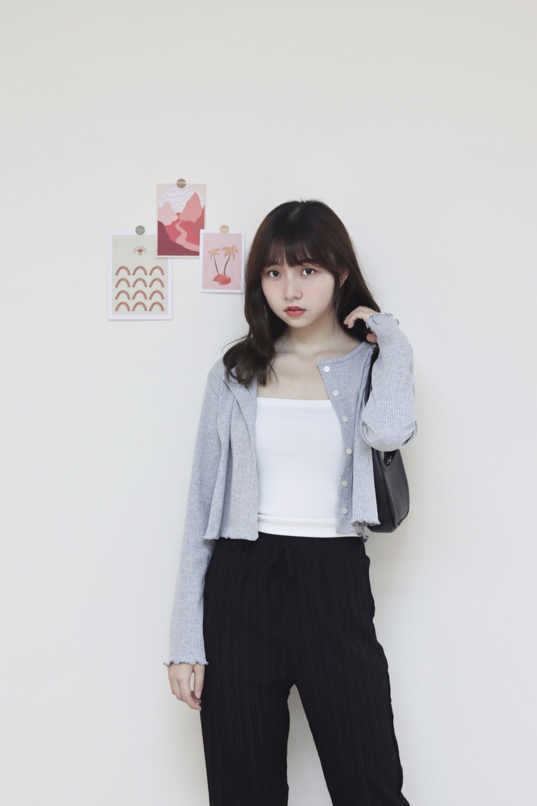 直坑紋排扣圓領短身上衣長袖版 (可當上衣或外套) 3色入