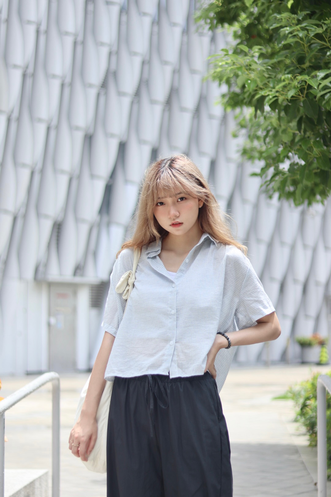 微透膚空氣感格紋短袖裇衫 新增至4色入