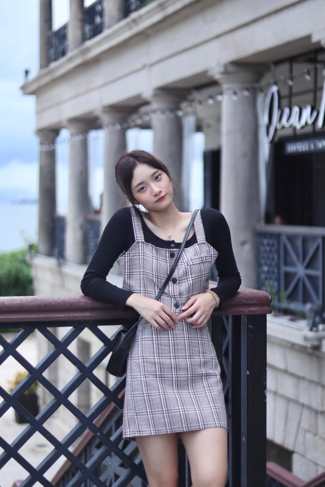 經典格紋背心半截裙套裝