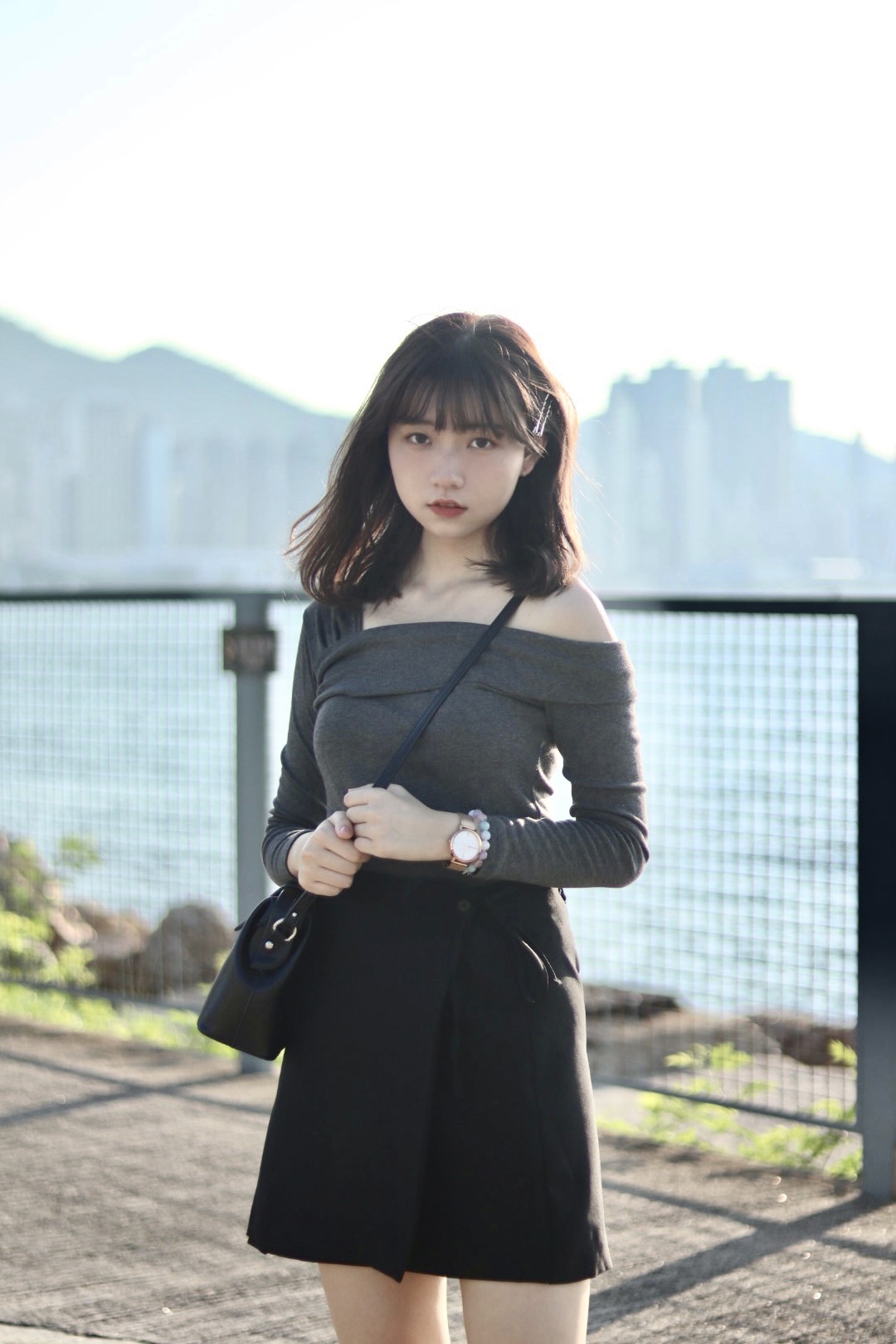 可調節腰圍西裝面料半截裙 兩色入