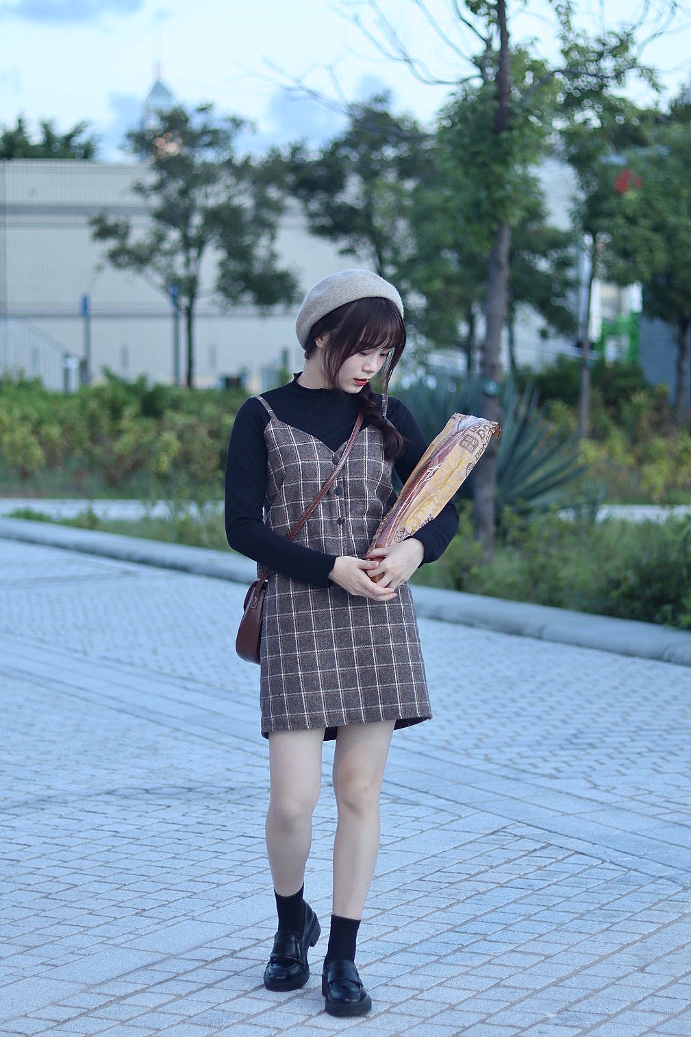 秋冬配色格紋套裝 兩色入