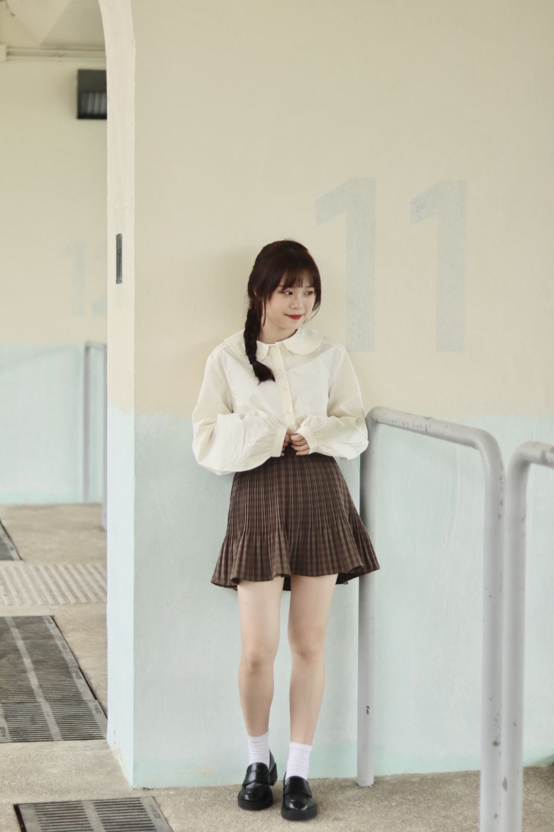 Cindy自留款 半橡筋腰復古格仔百褶迷你裙褲 內附打底 新增至兩色入