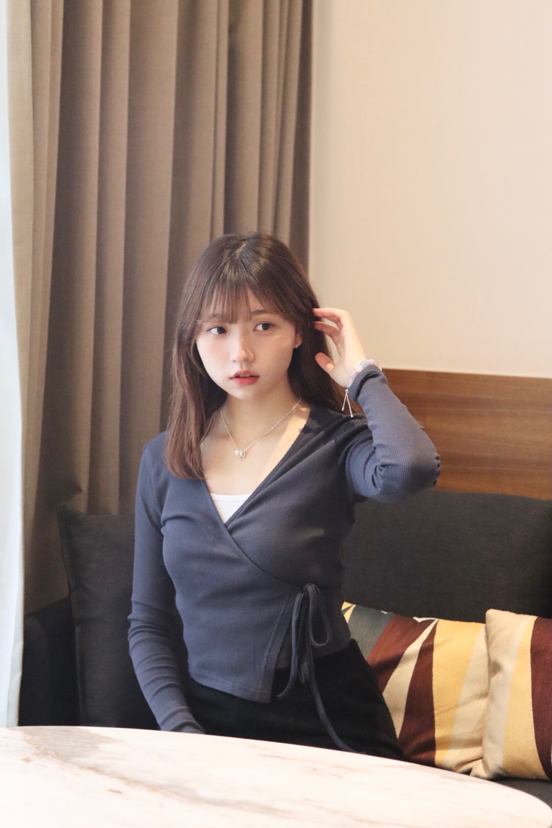 直間紋交叉疊布彈性上衣 長袖版 新增至四色入