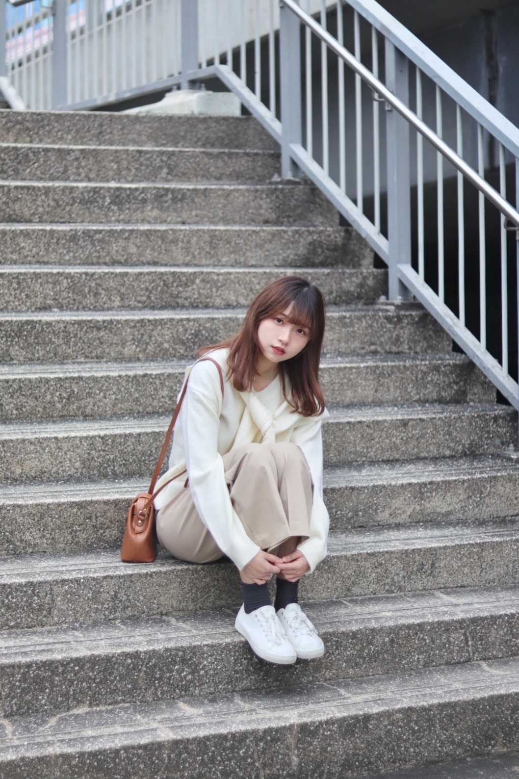 高個子限定 拉鏈褲頭純色休閒闊腳褲