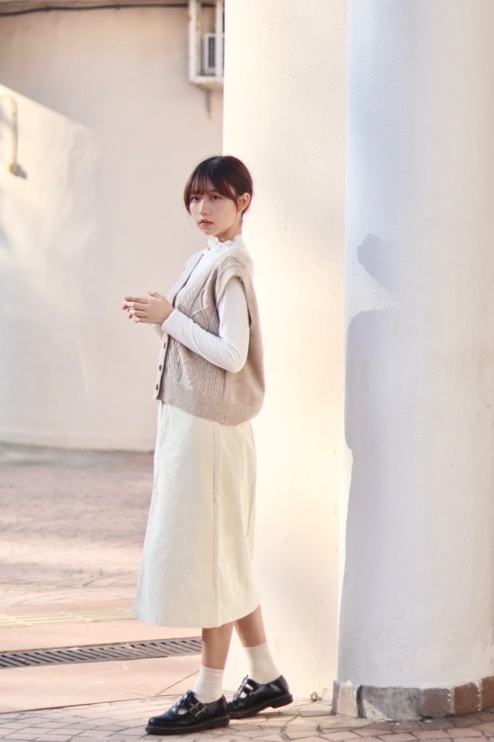 (預訂) 任何身高可穿! 很顯高的燈芯絨A字半橡筋半截長裙