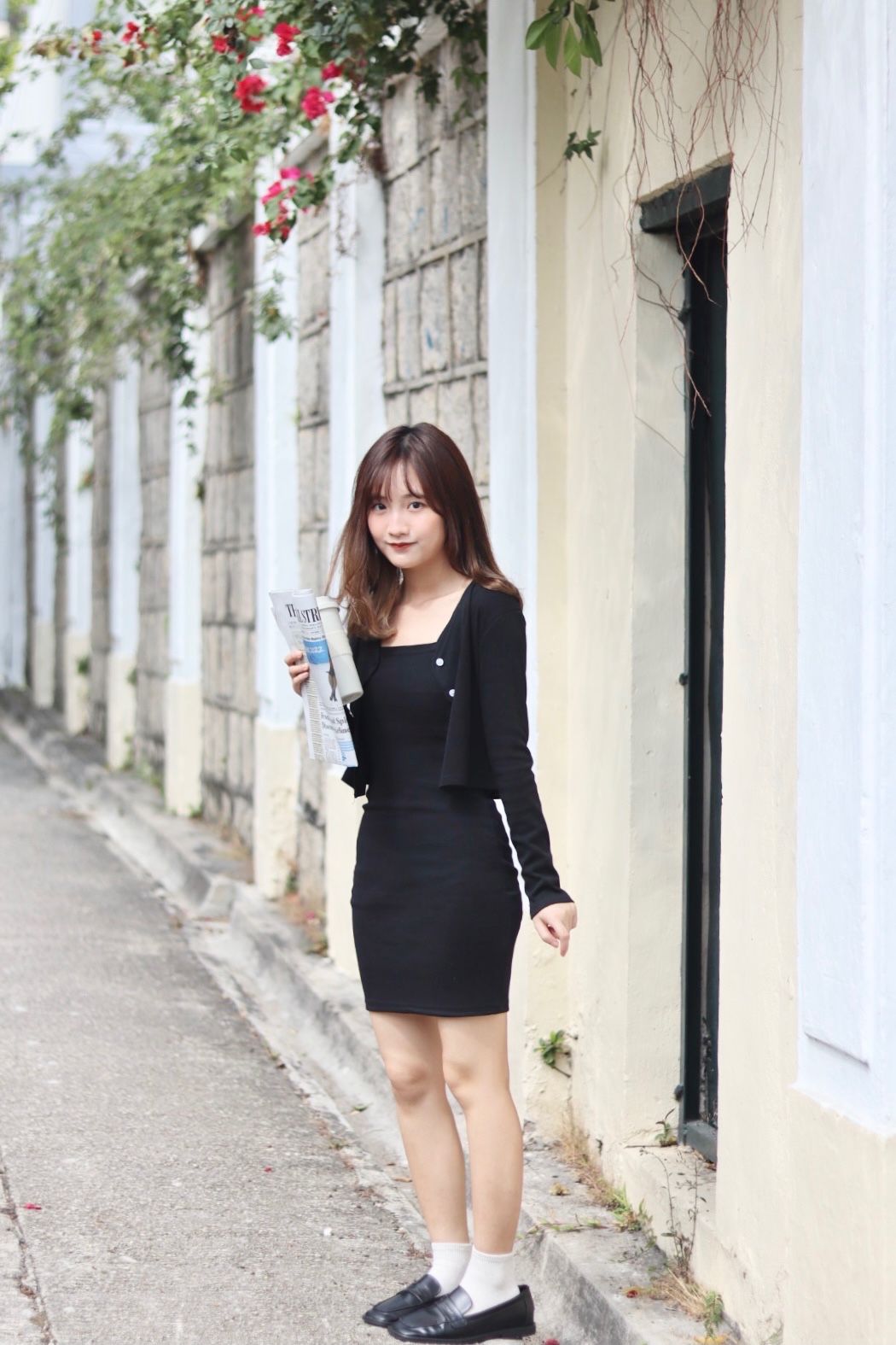 小個子專屬 貼身彈力平口連身裙套裝 兩色入