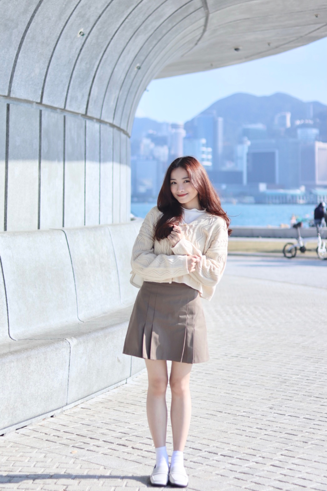 壓褶半橡筋腰側拉鏈短裙 3色入