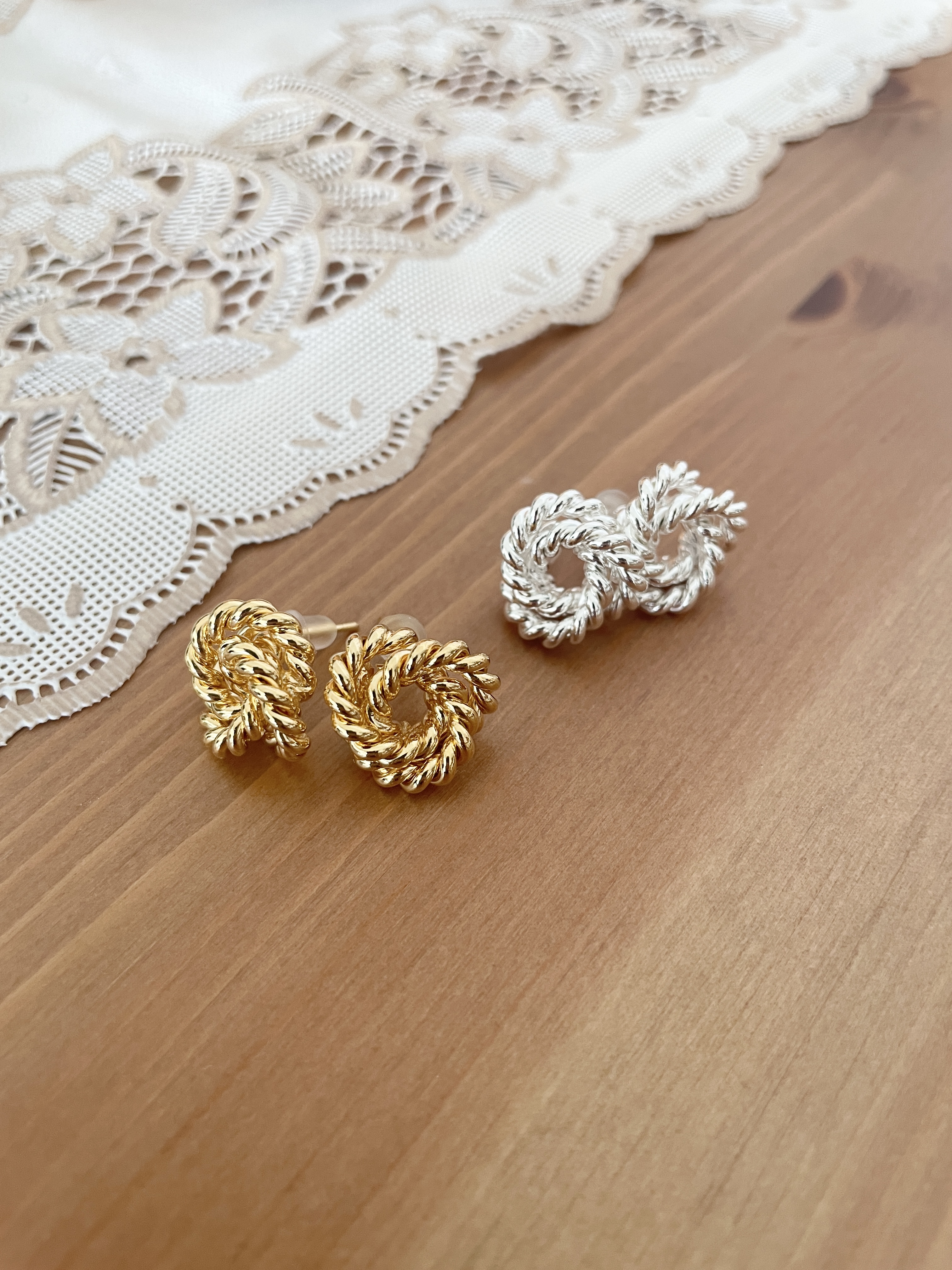 螺旋交疊圓圈耳環 兩色入