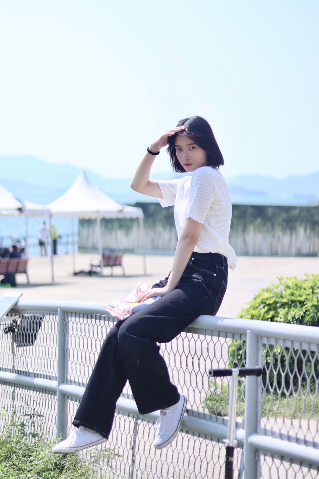 高個子專屬 深藍牛仔闊腳褲