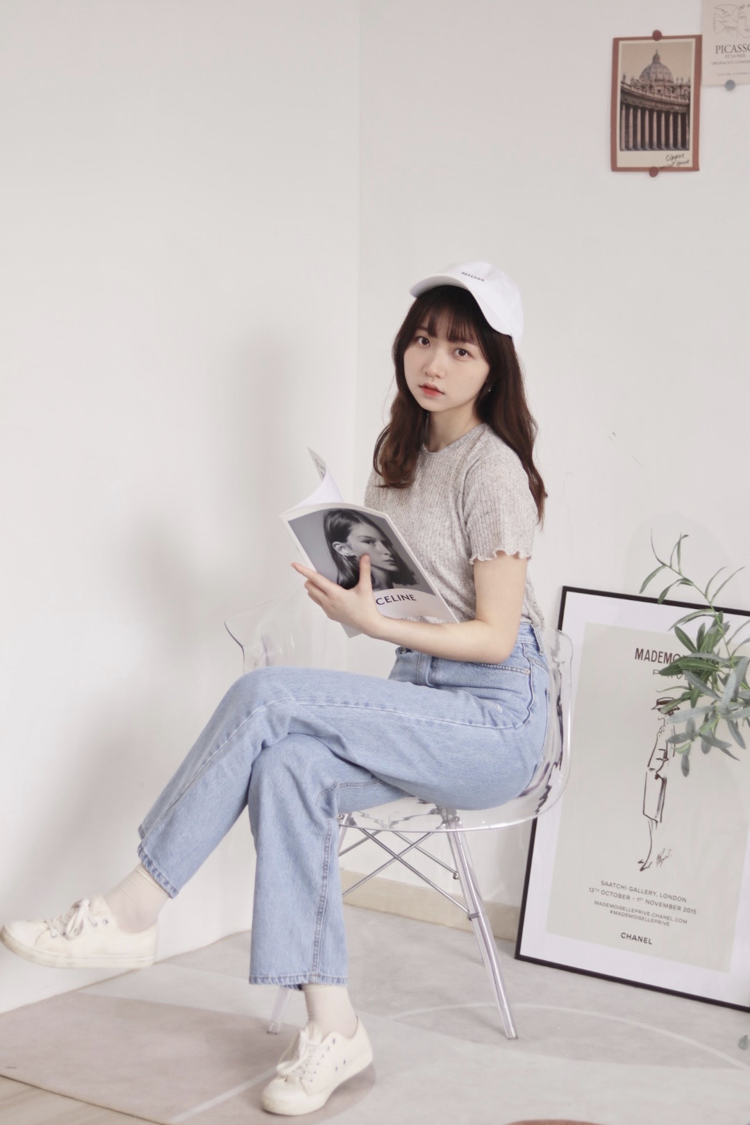 有分碼! 寬鬆破洞褲管牛仔長褲