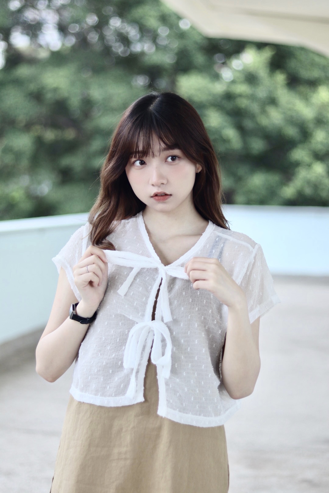 透膚點點綁結短袖小外套 新增至3色入