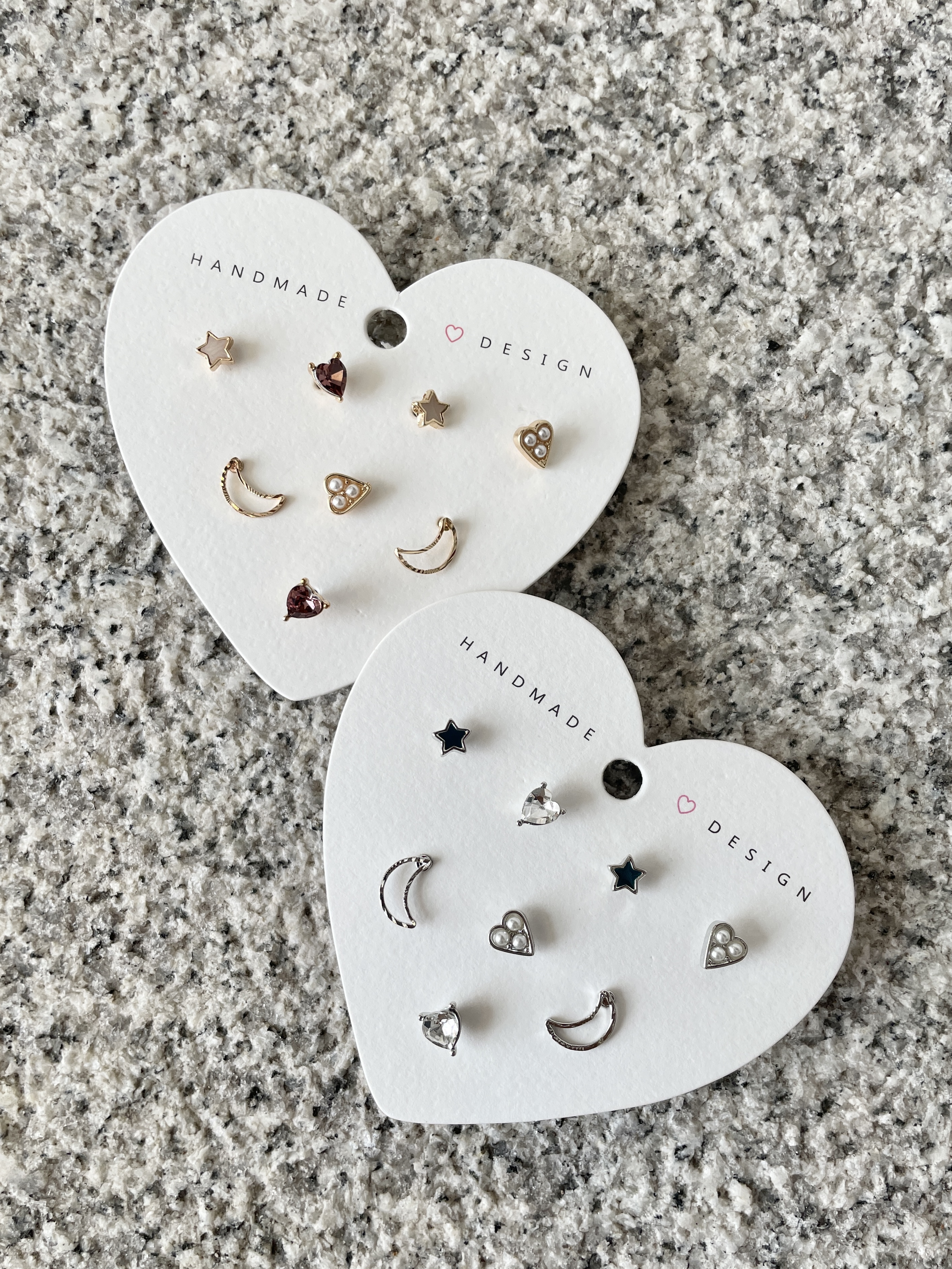 飽滿亮澤星星月亮形狀耳環組合 兩色入