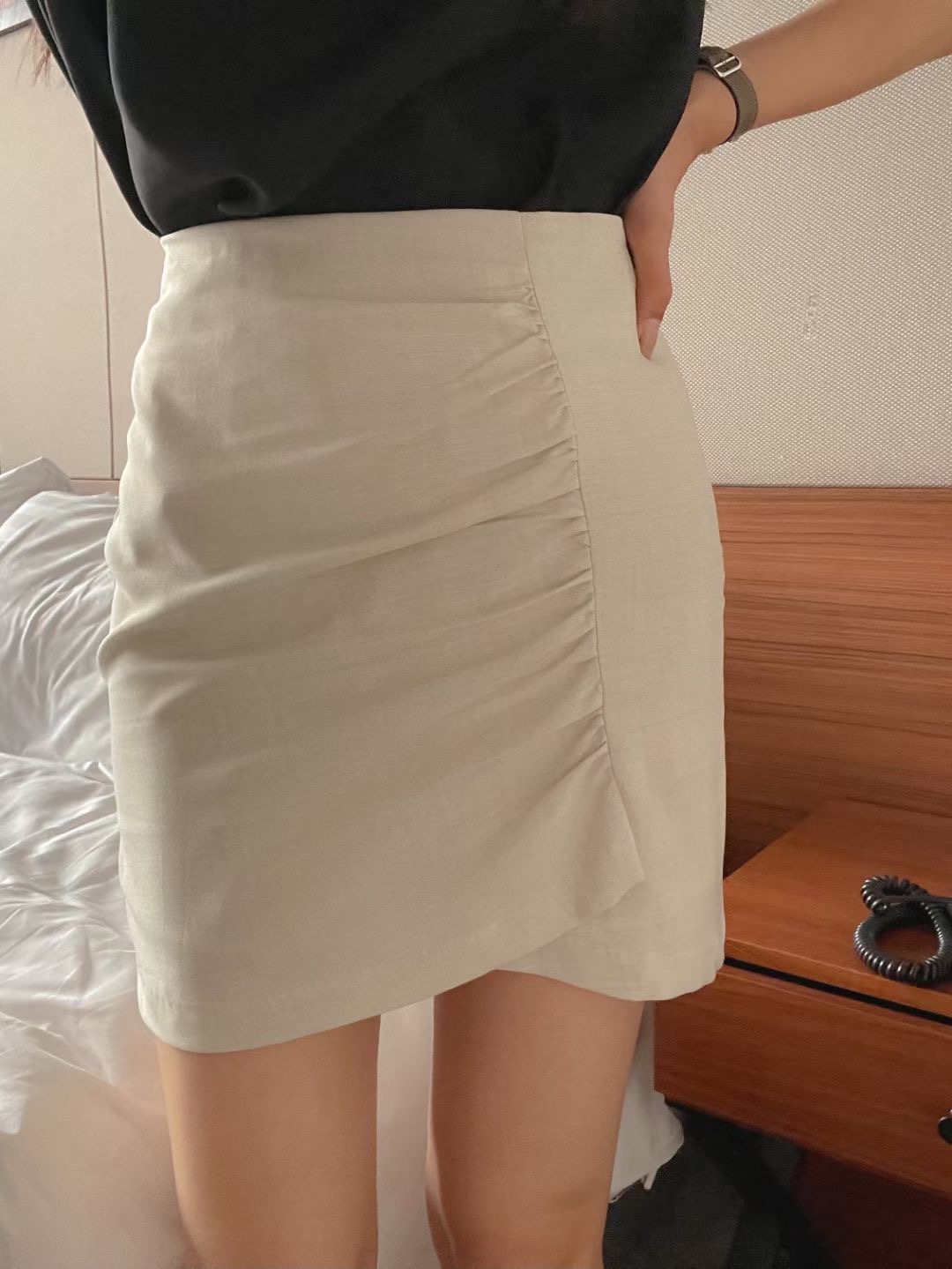 上班約會 必備半橡筋率性車邊半截裙 兩色入