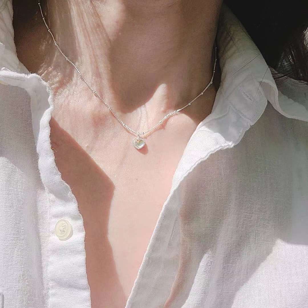 925 Silver | 低調閃亮心形綴飾金屬頸鍊