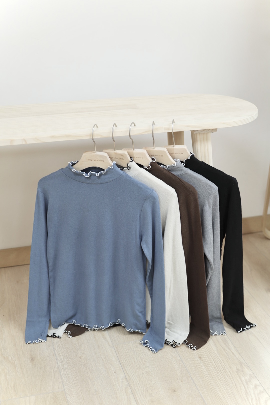 拼色木耳邊基本款大彈性上衣 5色入