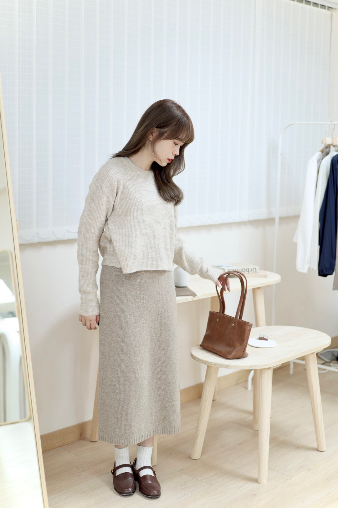 素面仿皮磁石扣肩背/手提袋