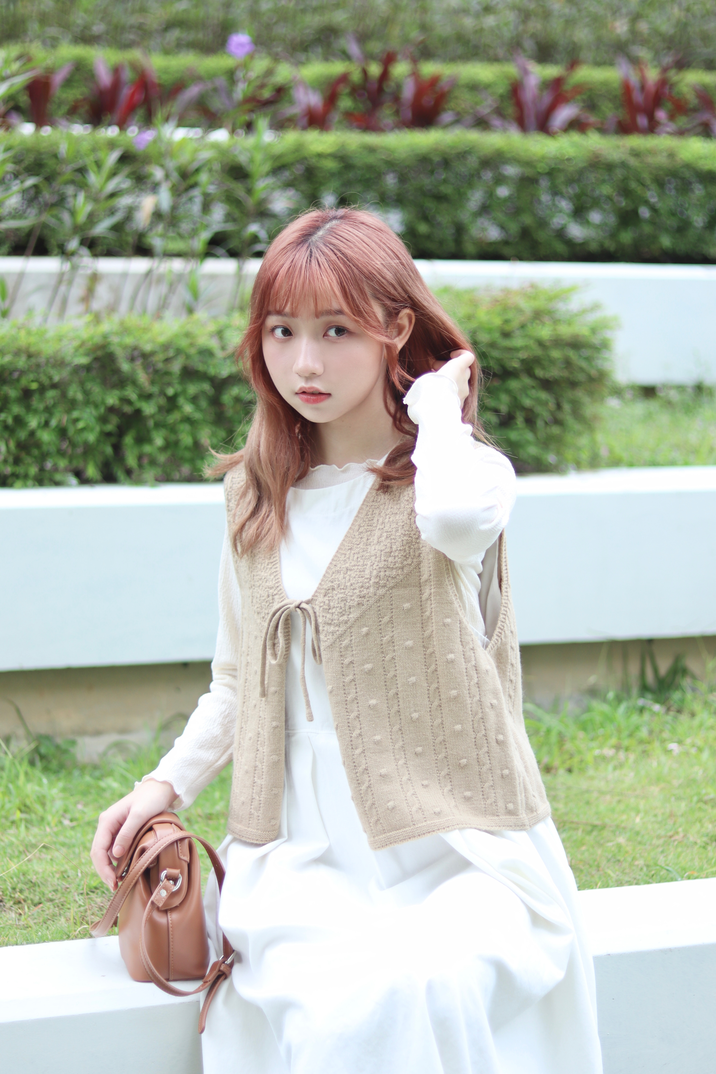 日系綁結小點點外搭背心 兩色入