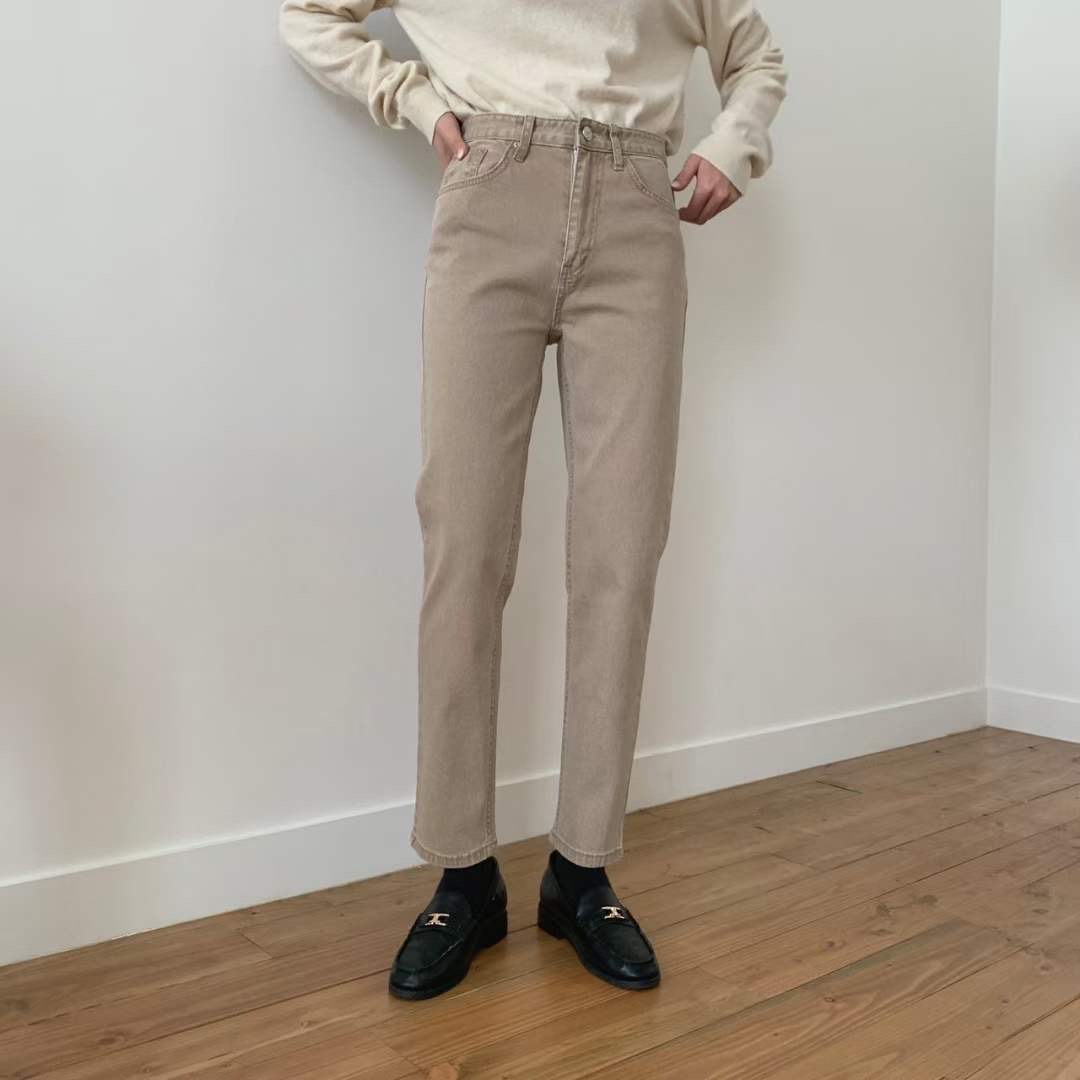 小個子必買! 有彈性卡其色極顯瘦9分長褲