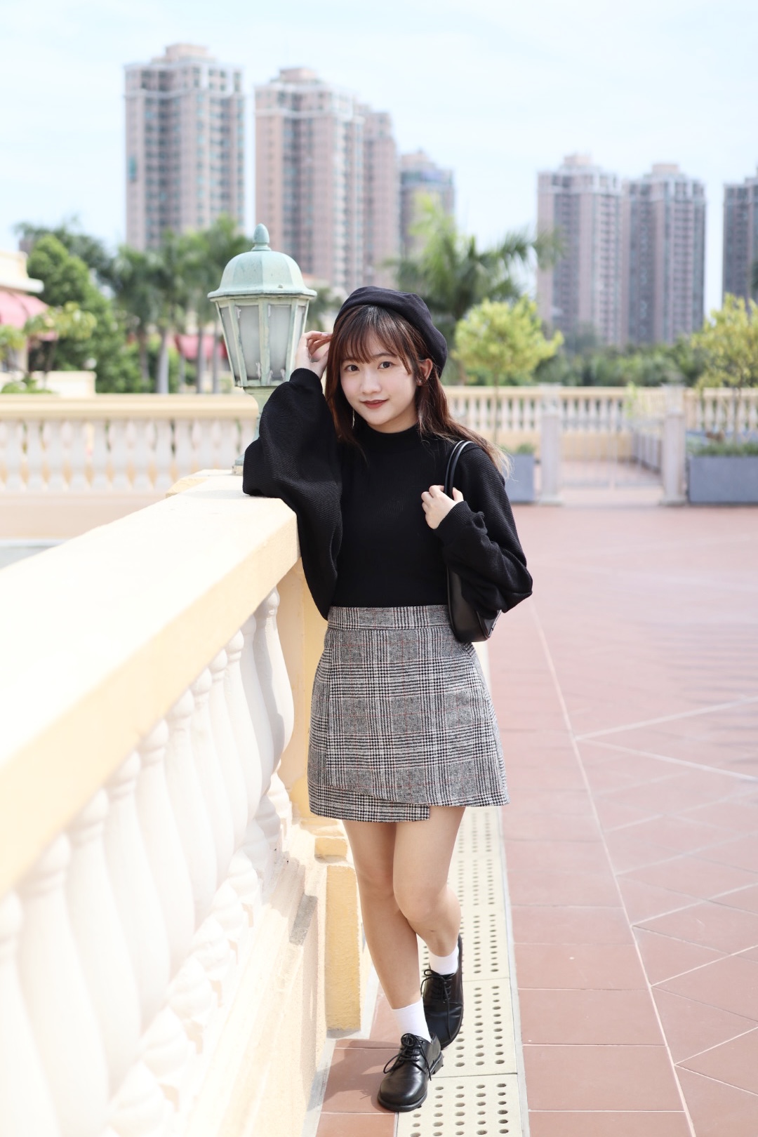 不規則疊布版 秋冬季氣氛格紋半橡筋腰半截裙 兩色入