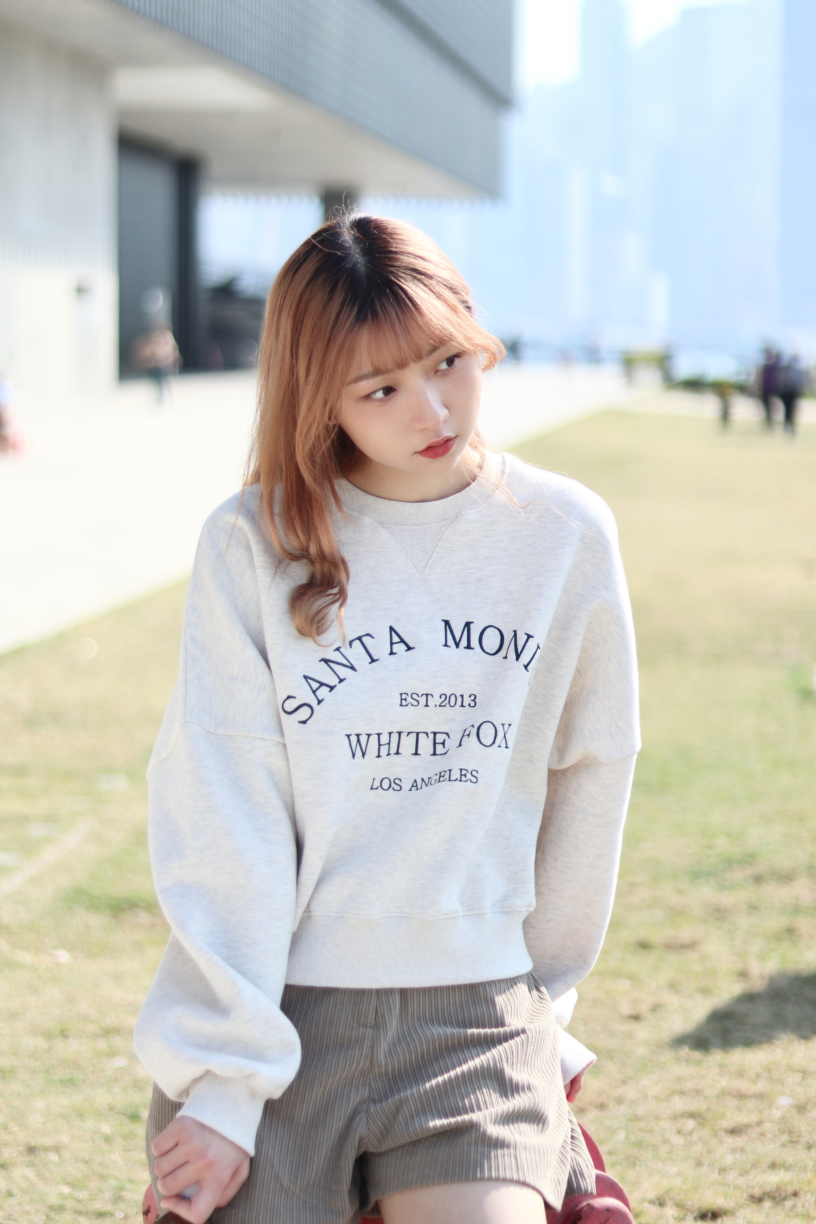 Cindy自留款 學院風百搭刺繡落肩寬鬆衛衣