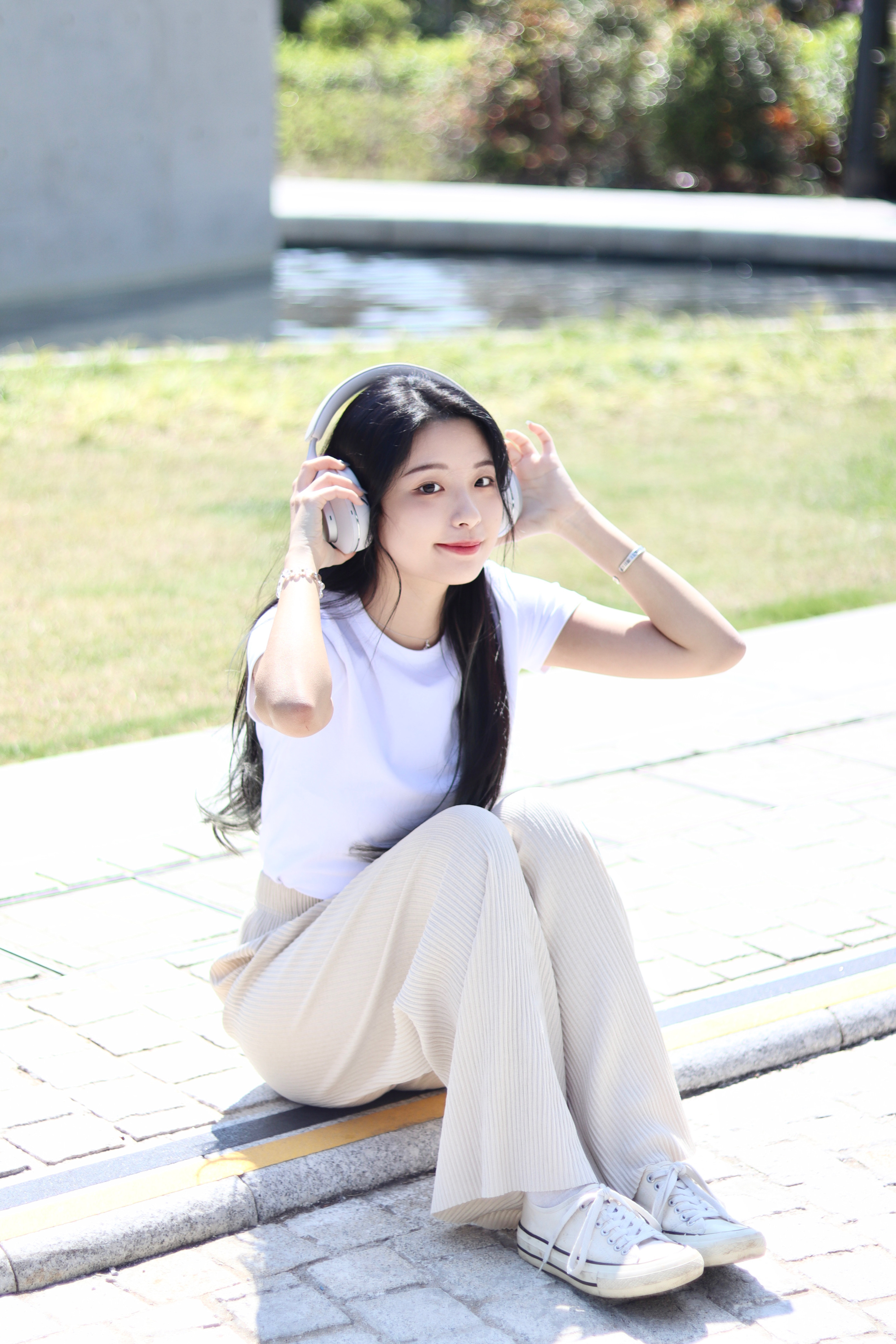 橡筋腰直間紋垂感休閑闊腳褲 兩色入