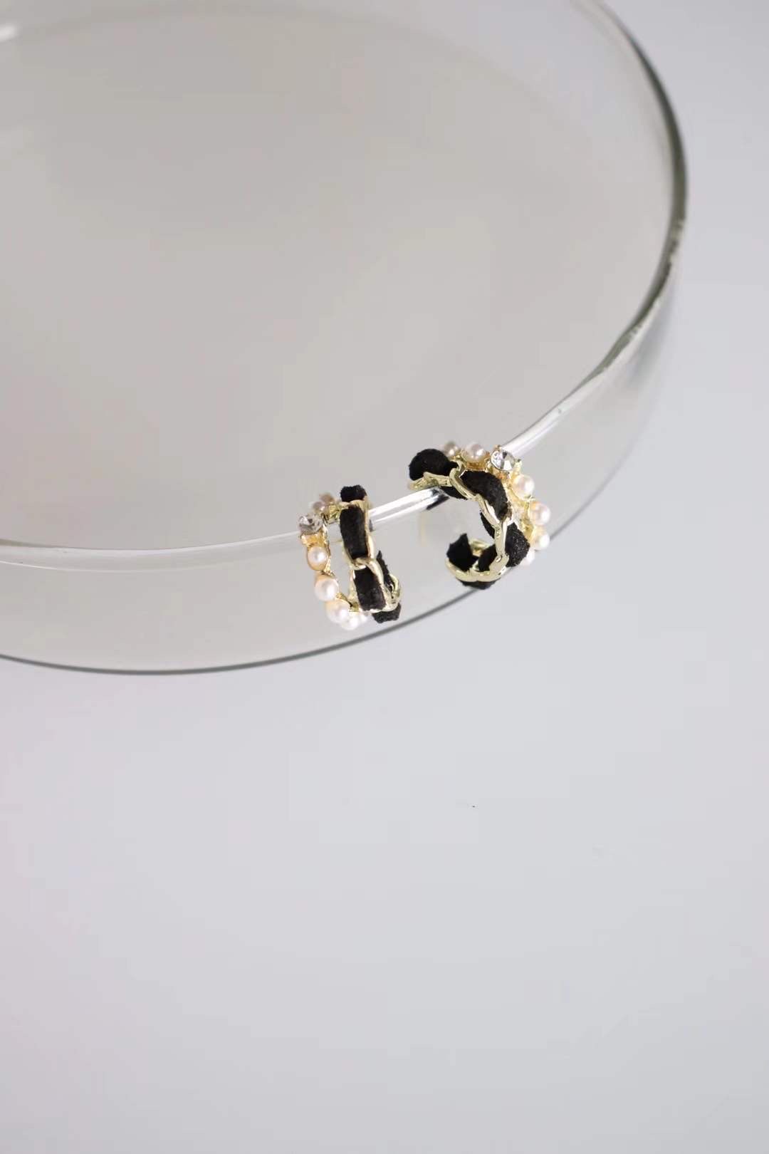 皮穿鏈珍珠雙環耳環