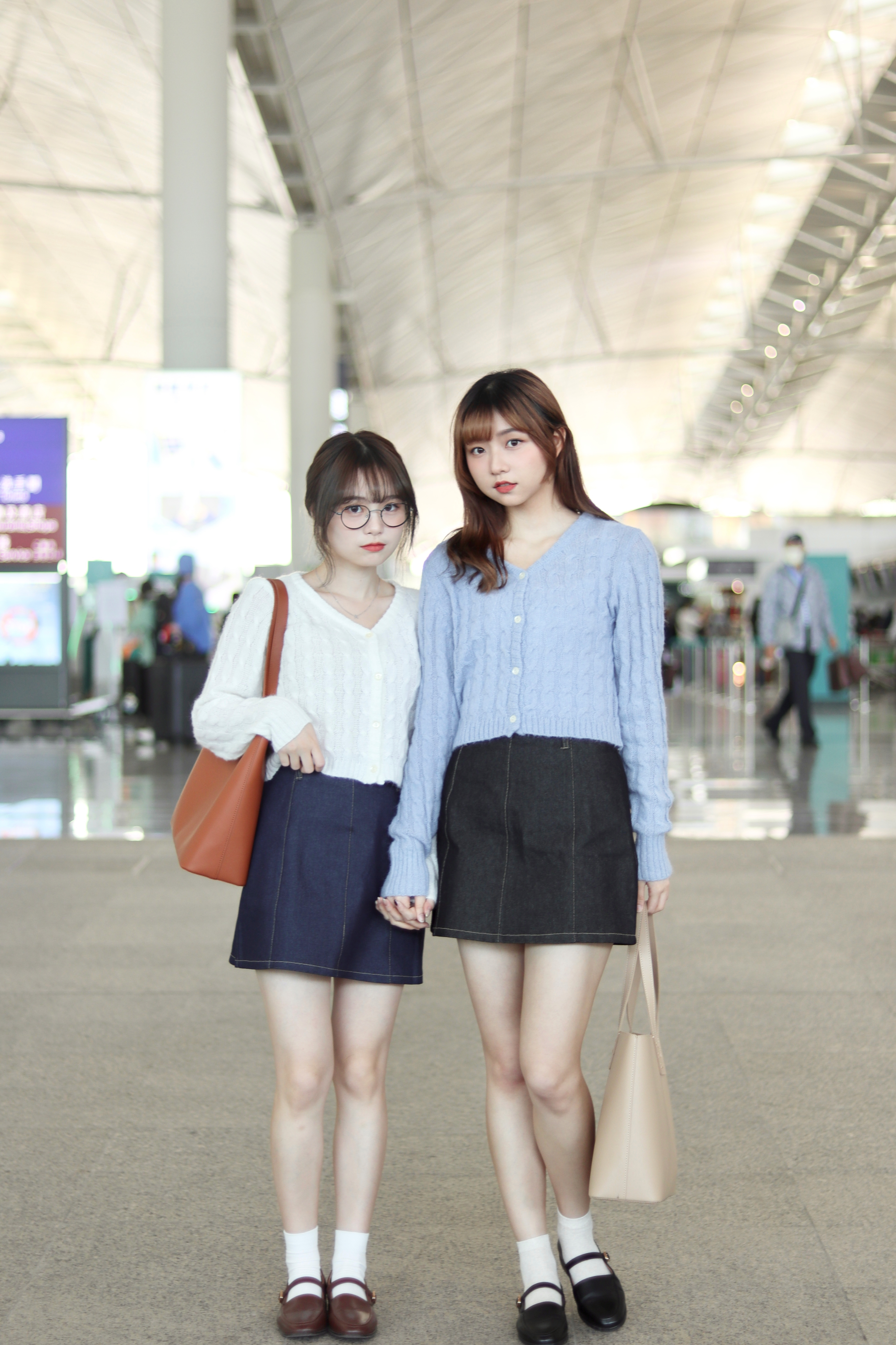 文青半橡筋腰明線設計A字挺身牛仔短裙 兩色入