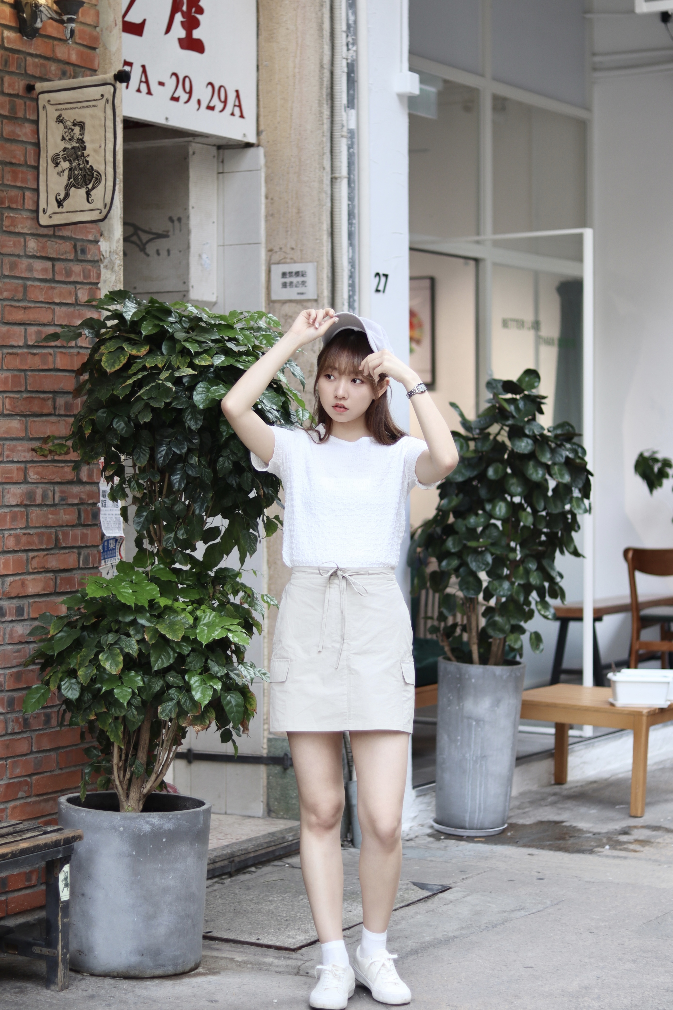 半橡筋腰索索料可綁結工裝感短裙 新增至3色入