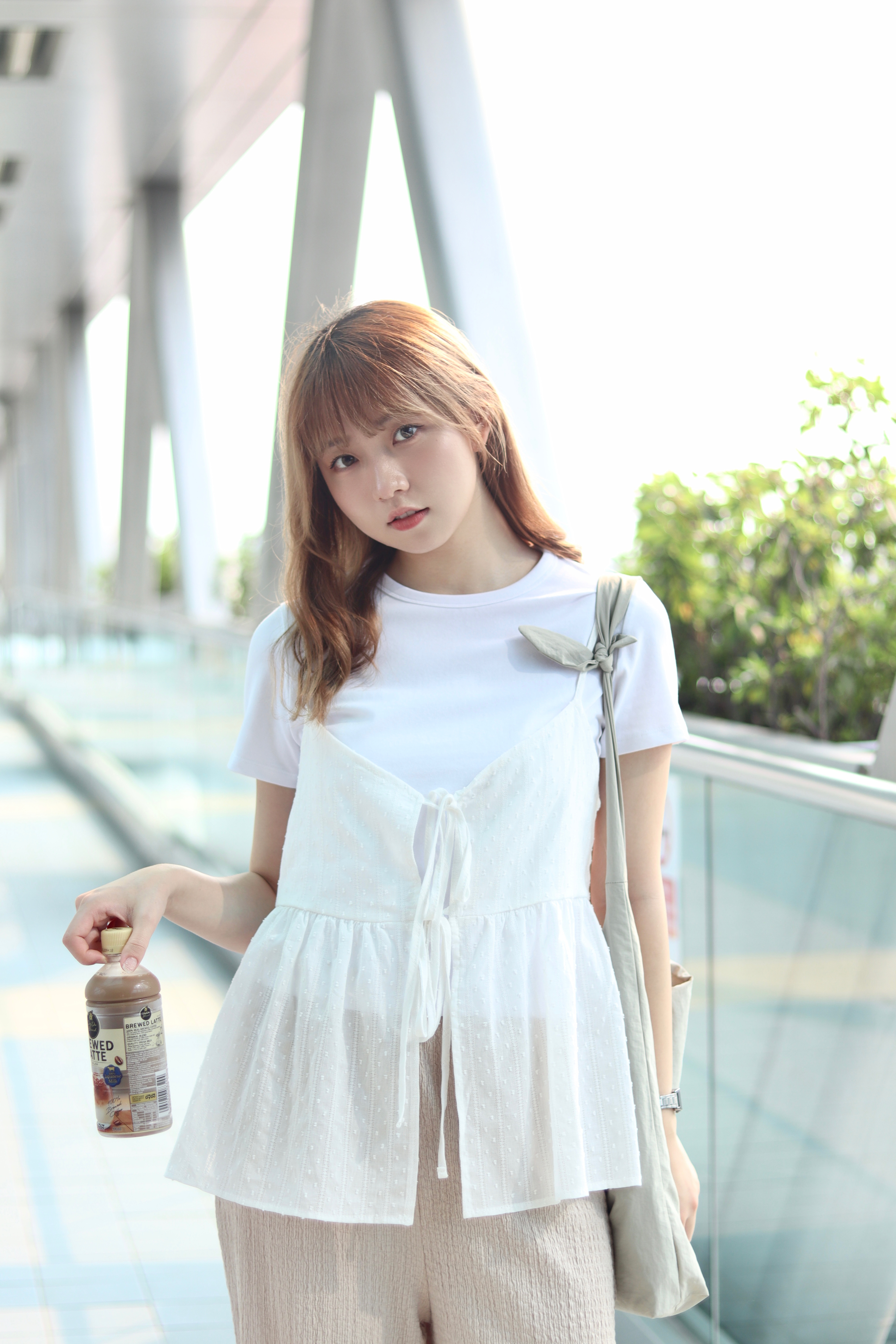 日系文青點點透光綁結吊帶外搭