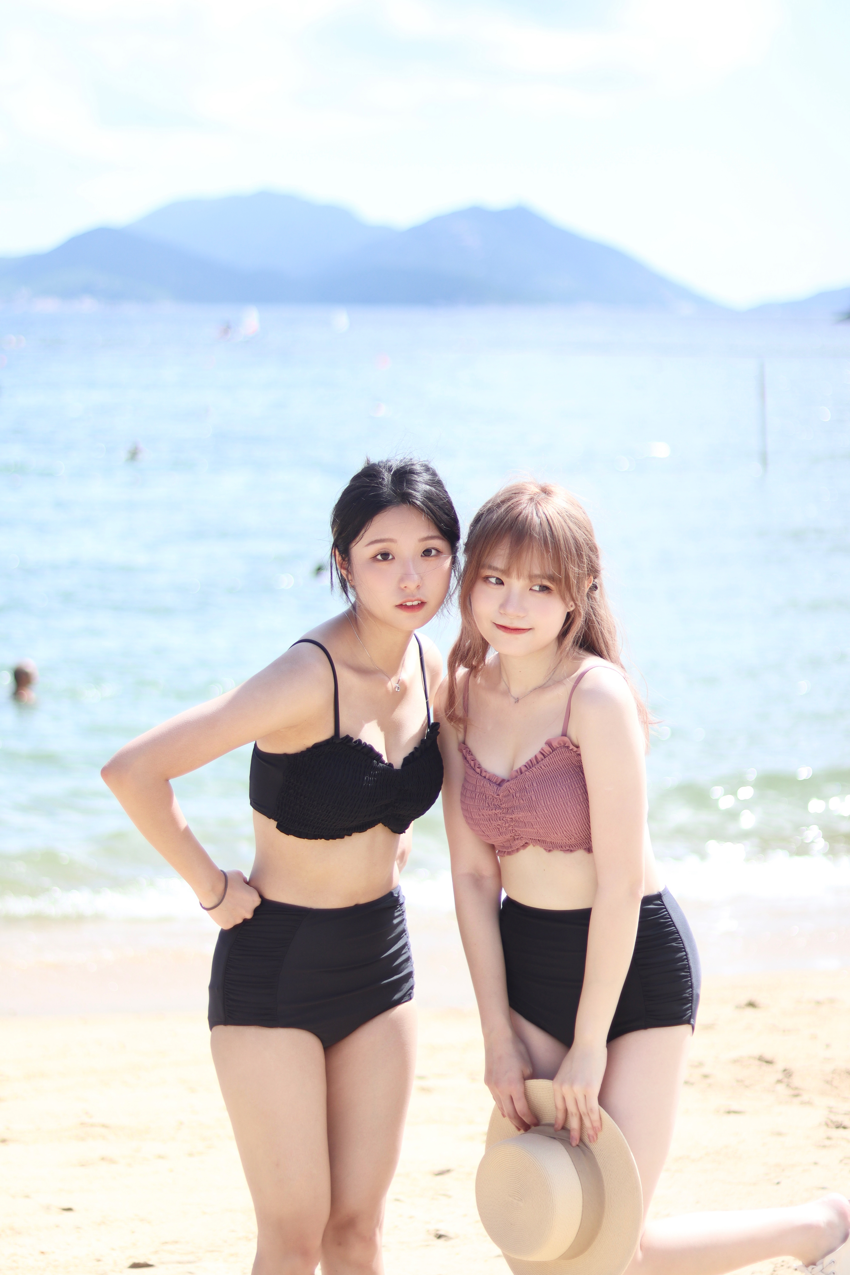 皺皺感波浪邊可調節肩帶連胸墊泳衣set 兩色入