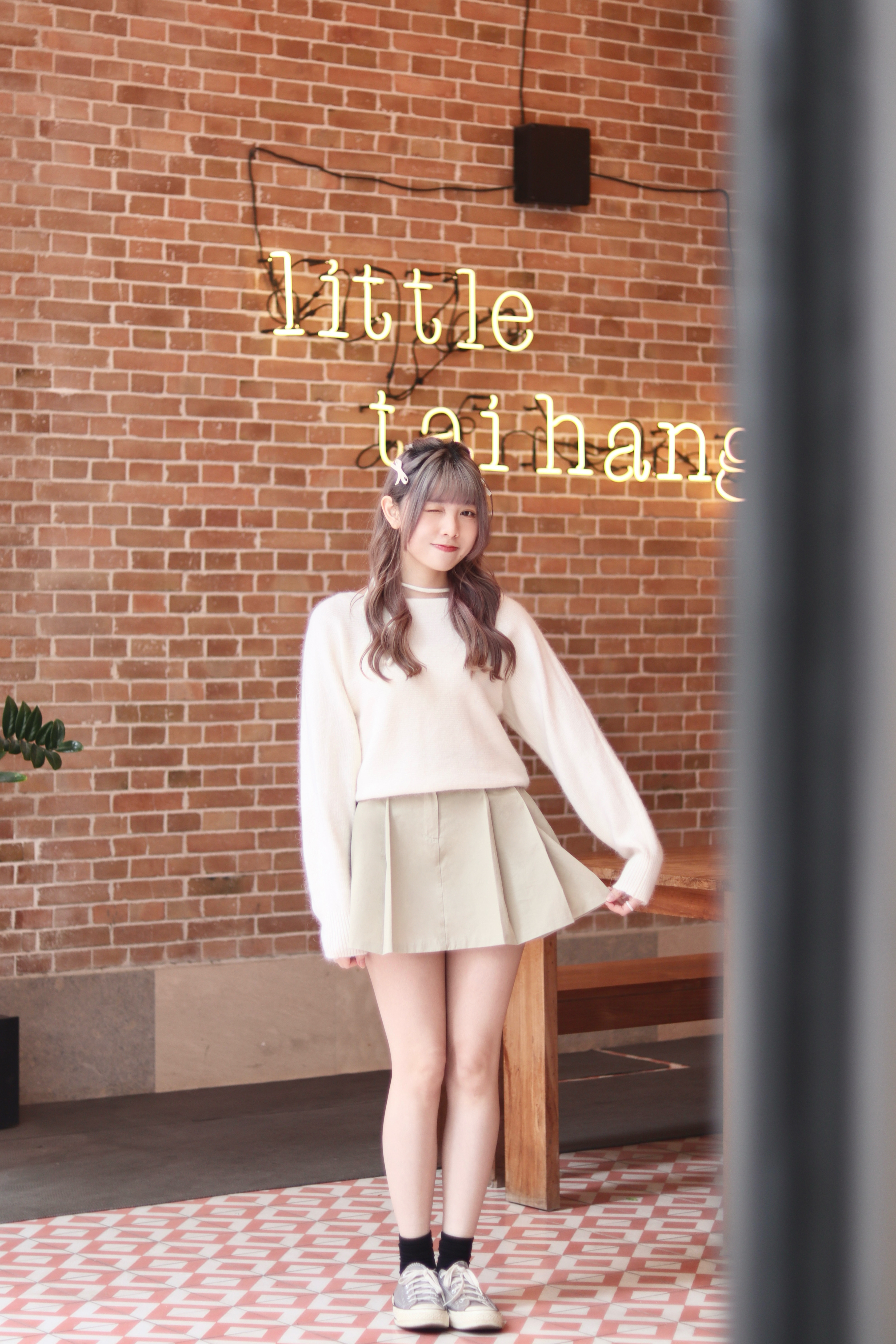 純棉半橡筋腰闊身百褶短裙 內附打底褲