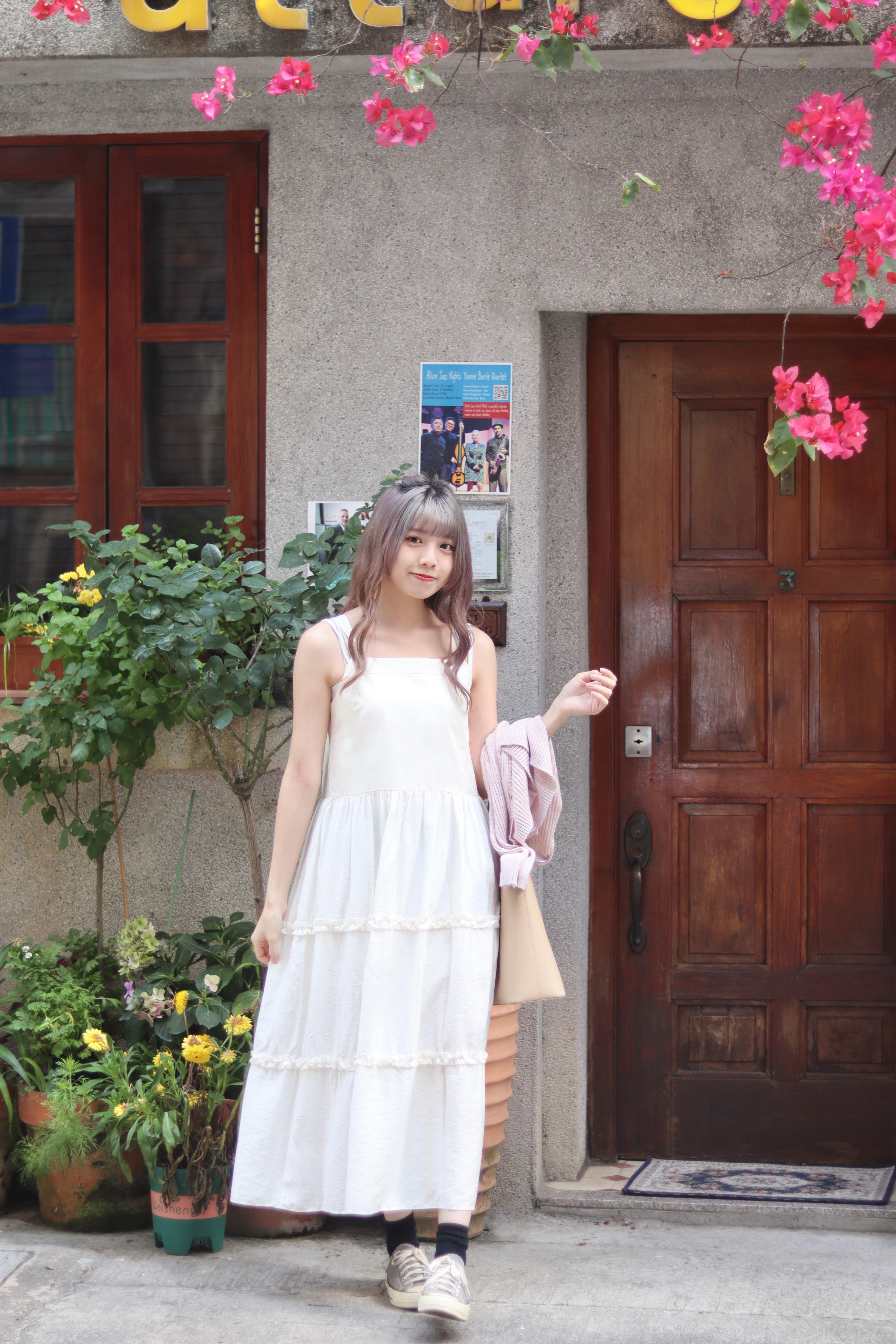 日系背心平領小花邊蛋糕長裙