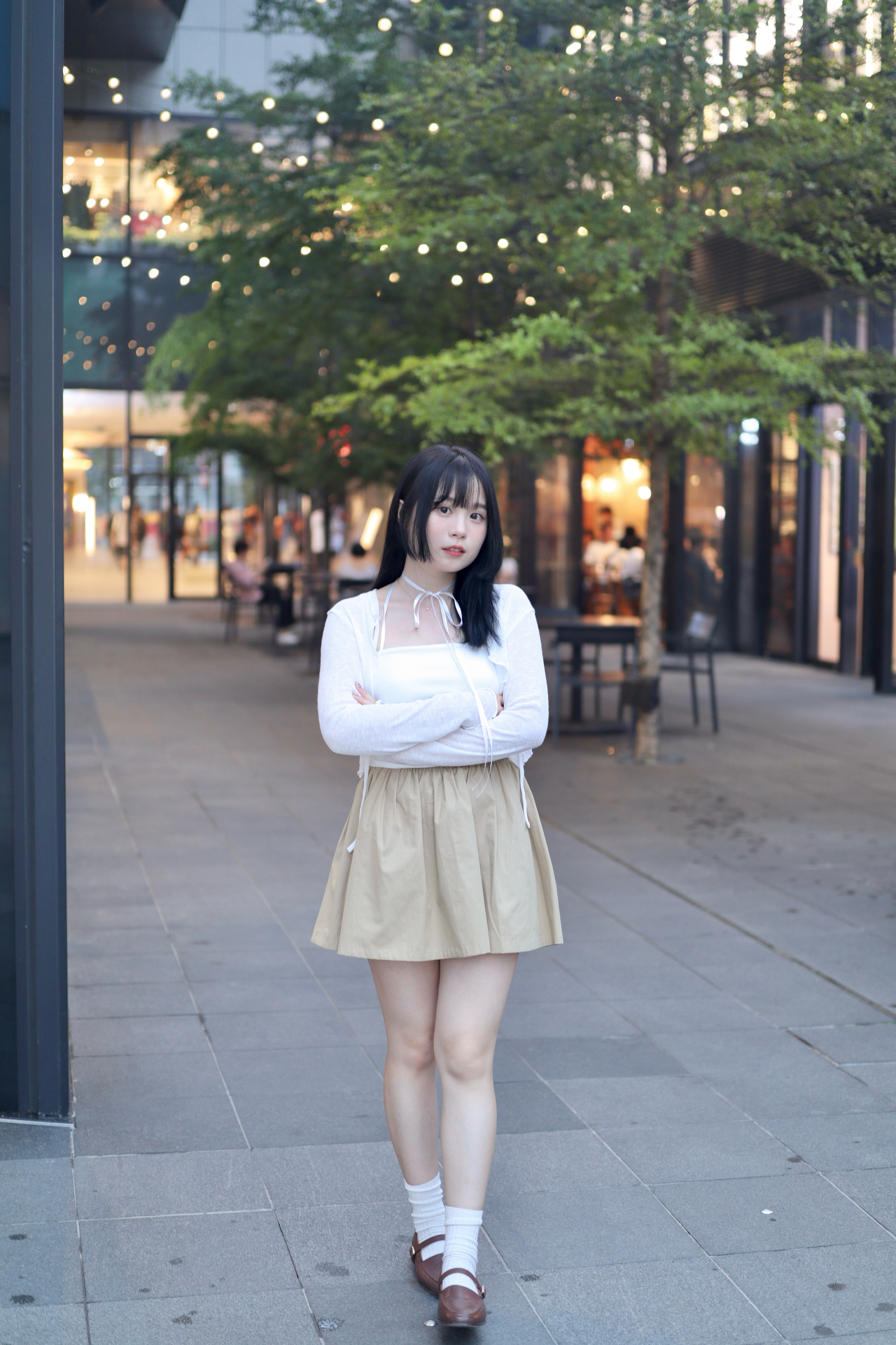 半橡筋腰全棉壓褶傘襬半截裙 內附打底褲