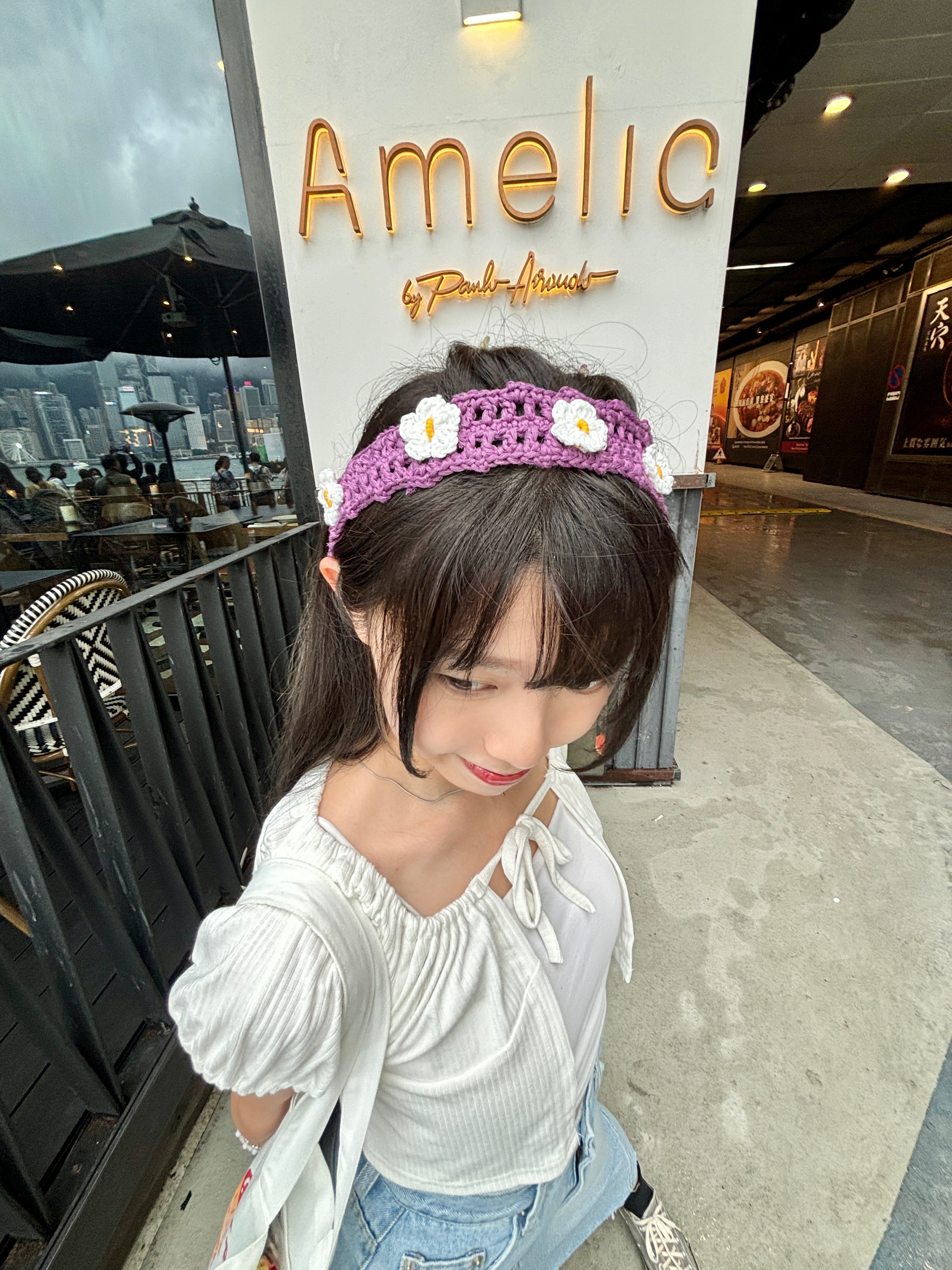 泰國人手製造 紫白花花梭織頭帶